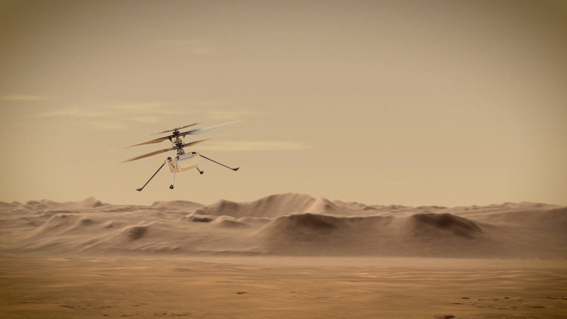 Artist's illustration of the Mars Ingenuity helicopter.