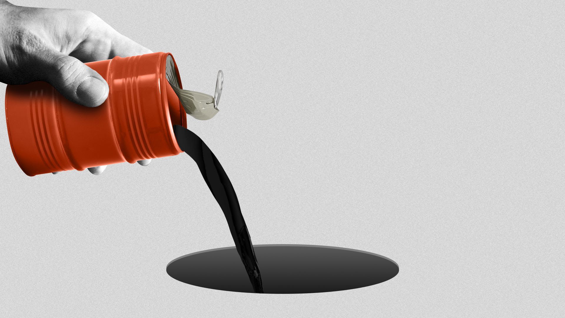 Illustration of an oil flowing into a hole from an oil barrel