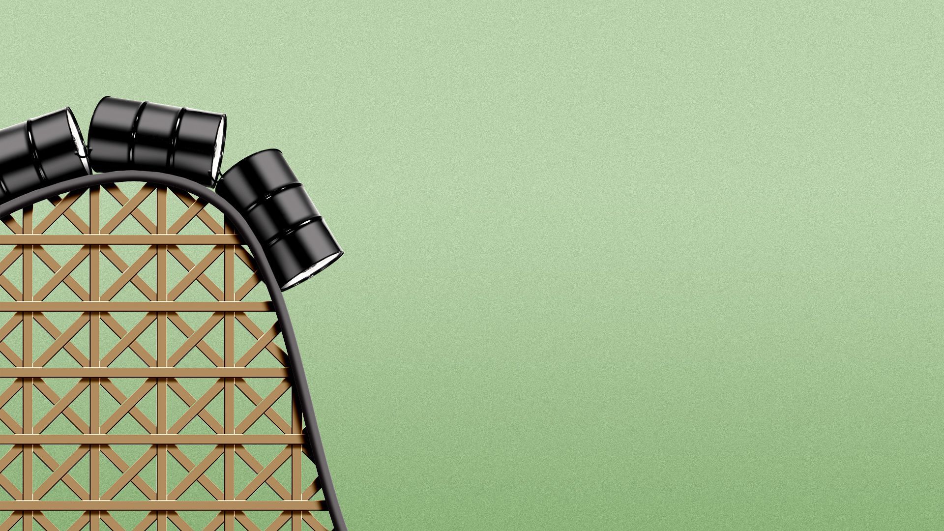 Illustration of oil barrels on a roller coaster.