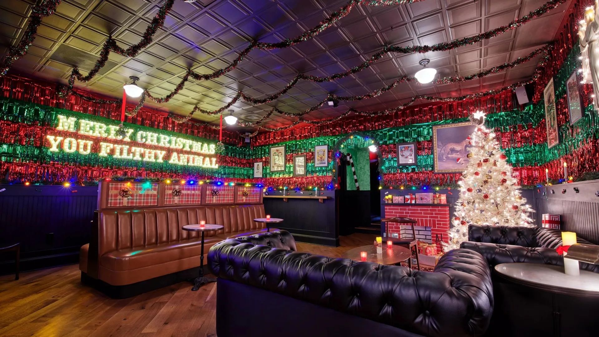 A christmas-themed bar 