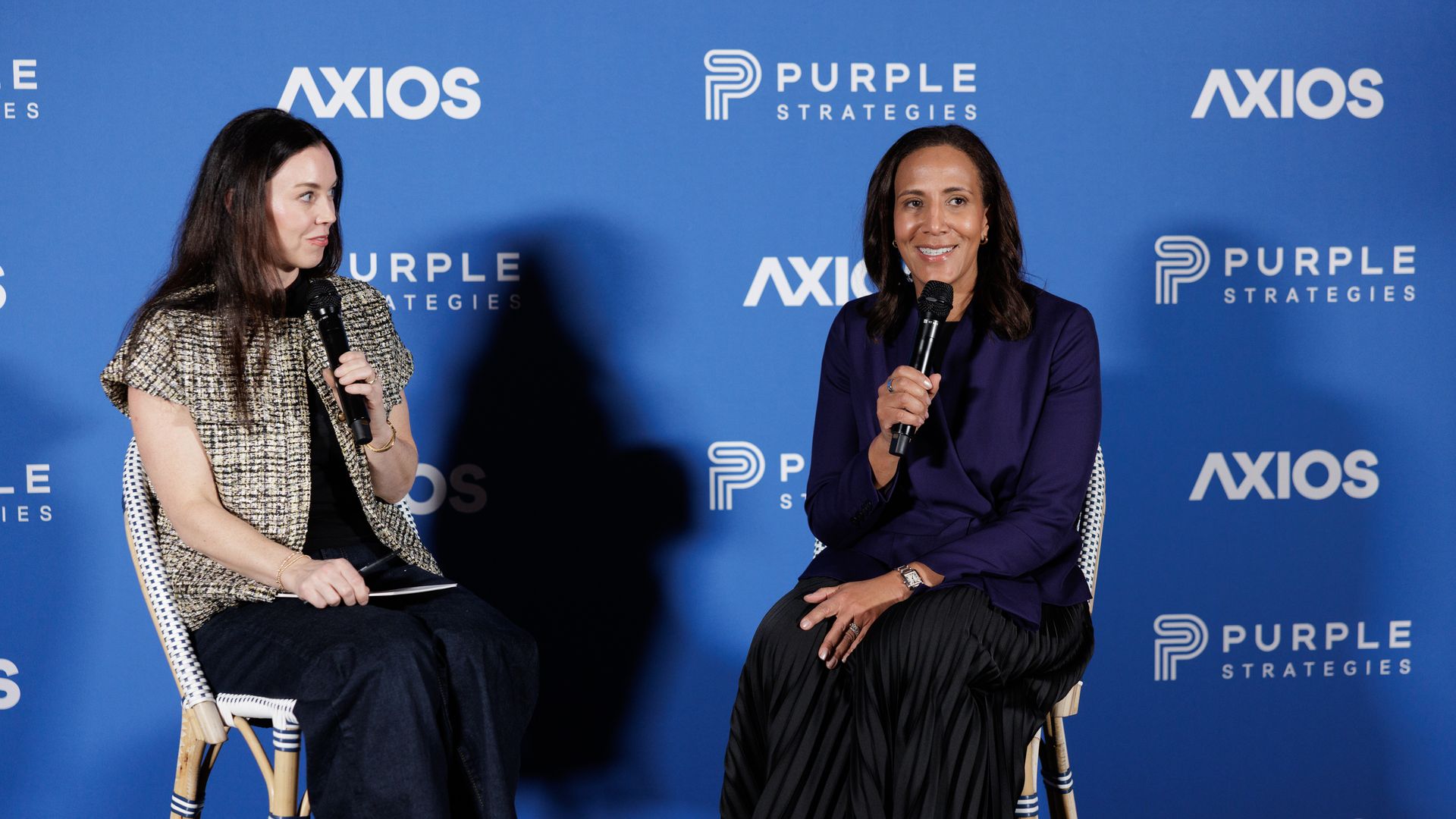 Eleanor Hawkins and Vanessa Broadhurst on stage at an axios event