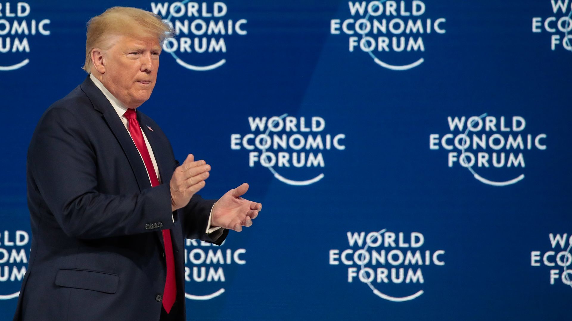 Trump walks onstage at the World Economic Forum in 2020