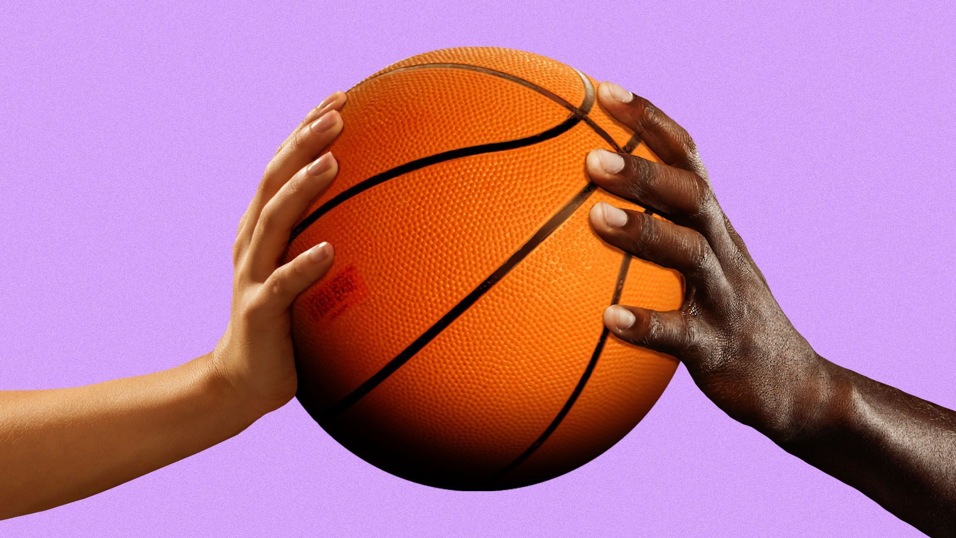 Illustration of a woman's and man's hand holding a basketball together