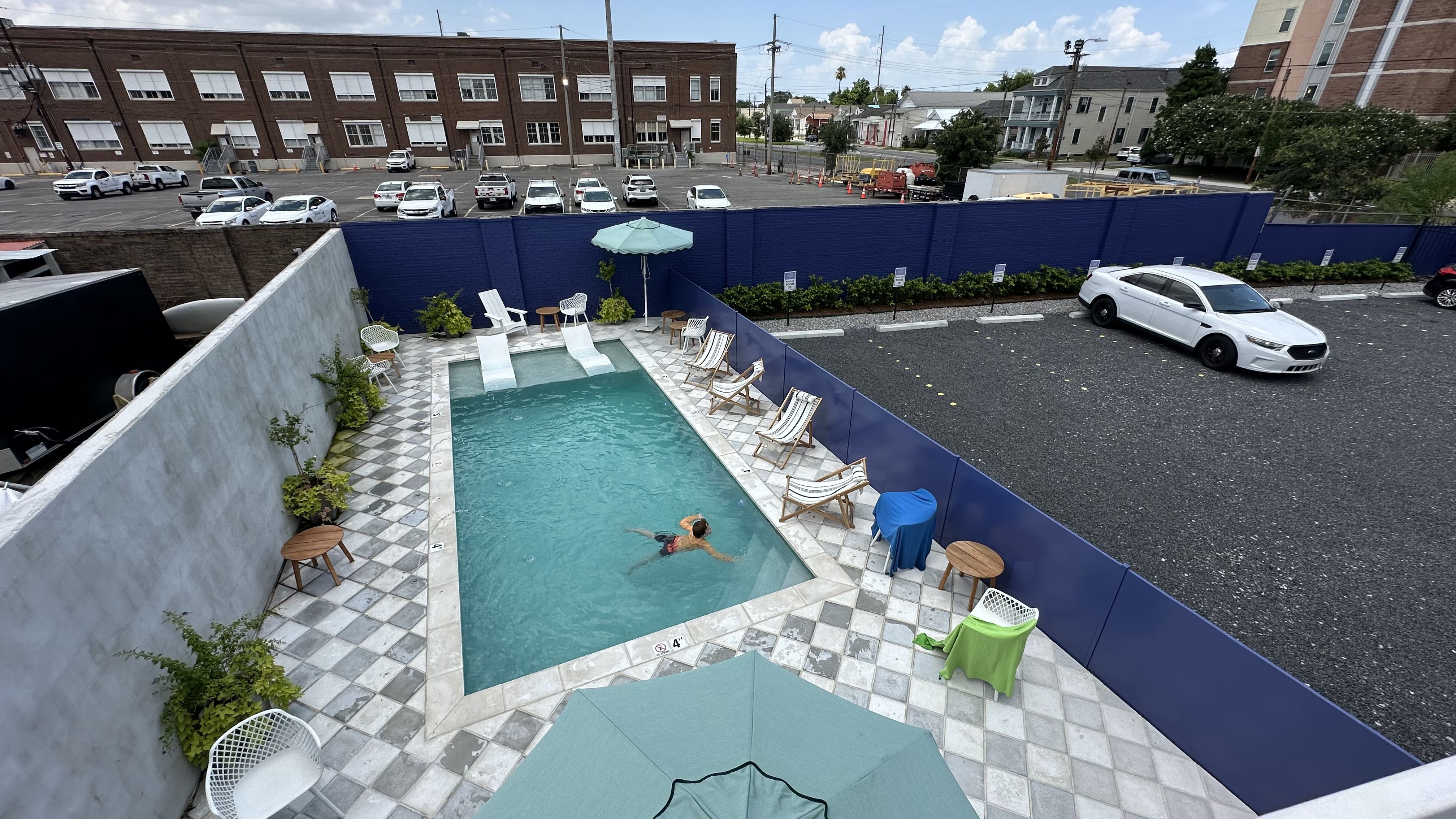 Photo shows the a pool from above.