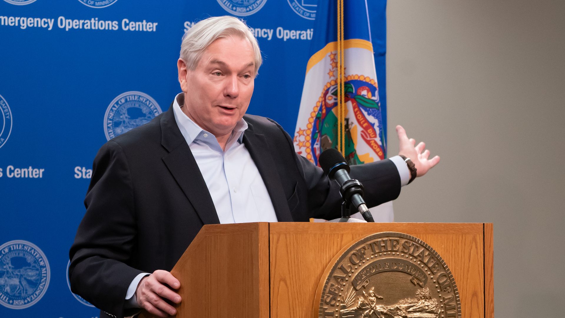 Michael Osterholm speaking at the University of Minnesota in St. Paul in April 2020.