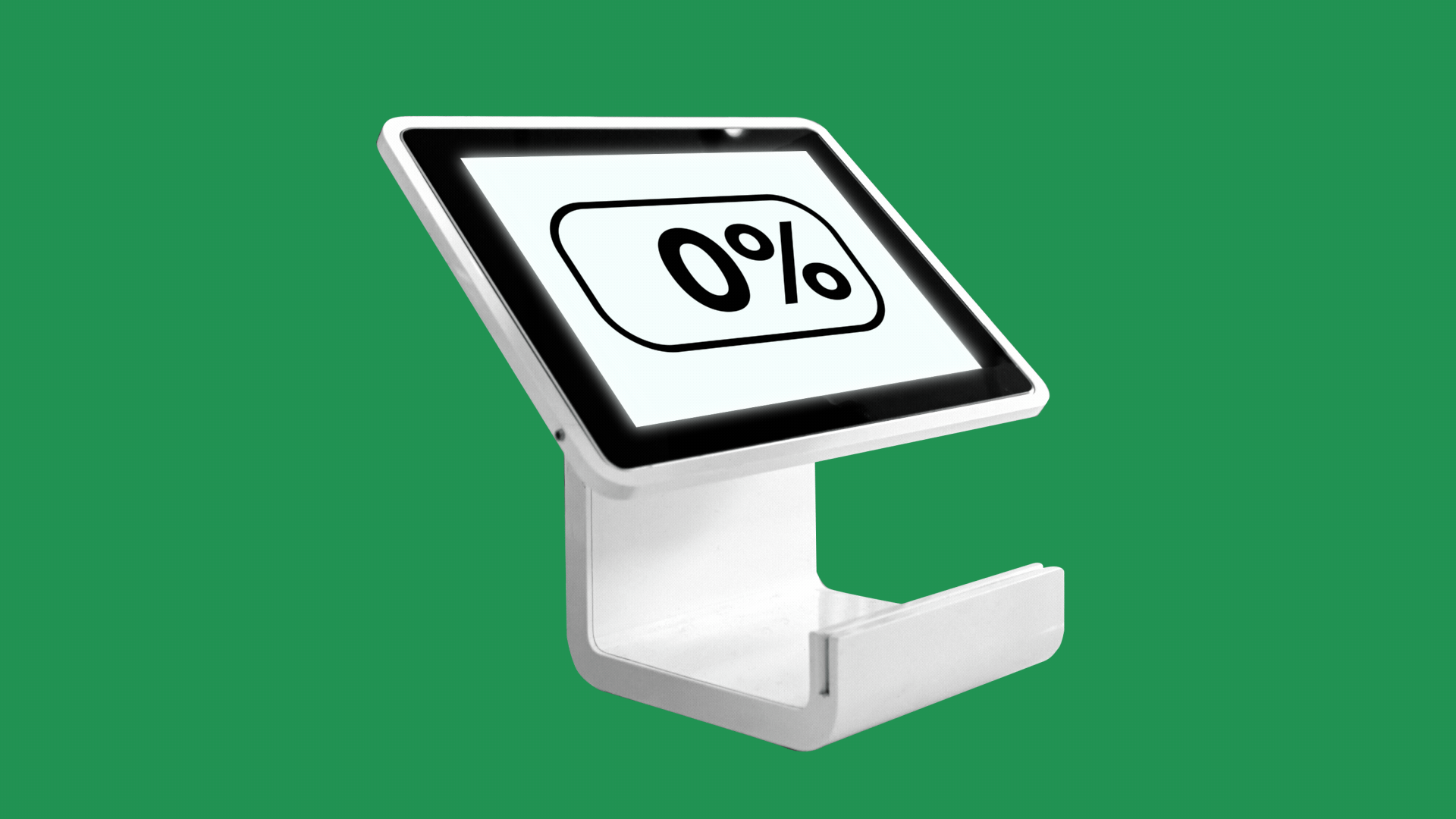 Illustration of a payment tablet with a tip button showing numbers changing from zero to 20 percent.