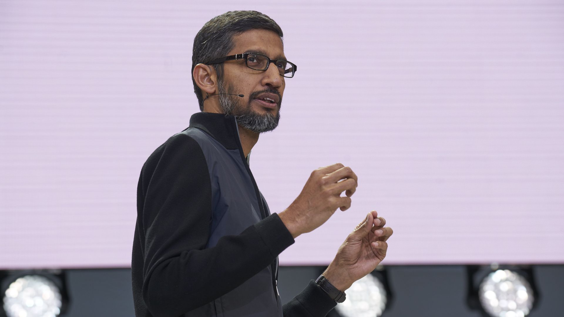Google CEO Sundar Pichai speaking at I/O 2017