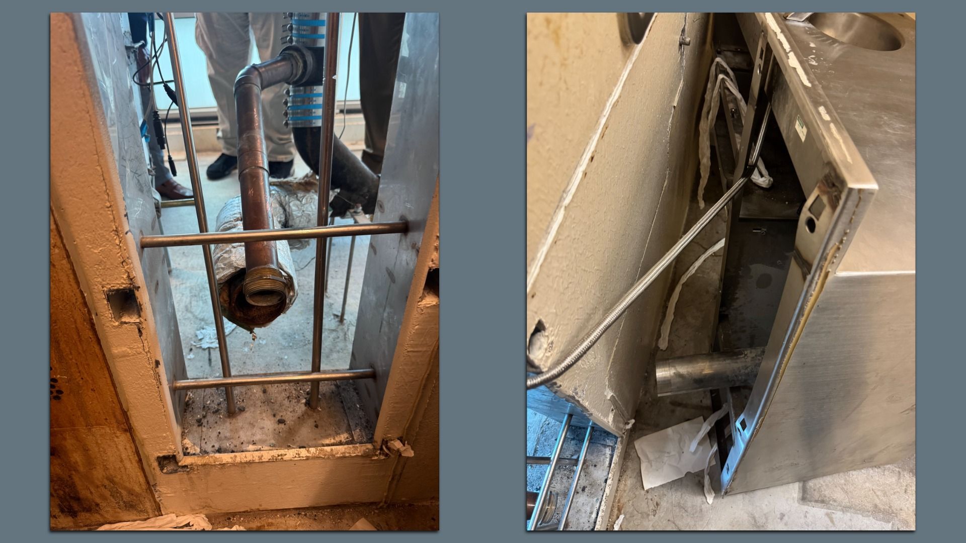 Two photos show the hole where authorities think the inmates escaped.