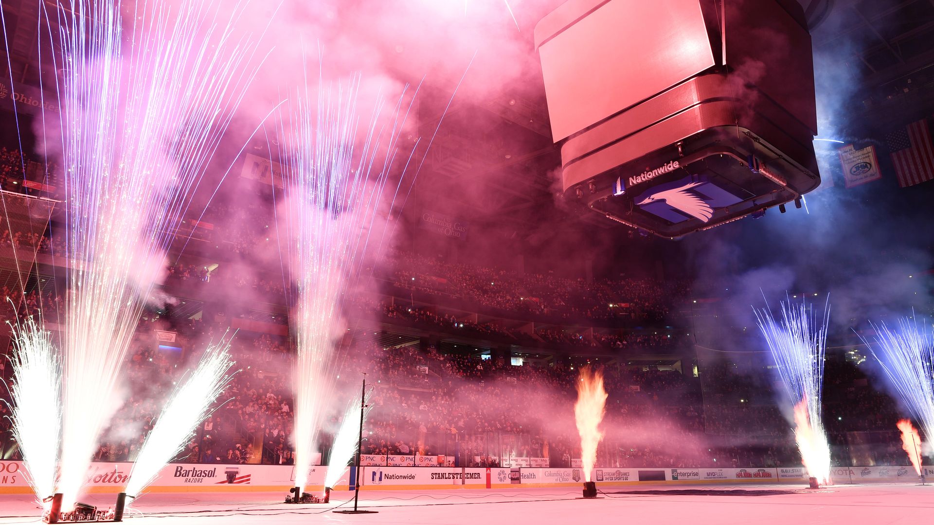 Fireworks at Nationwide Arena before a Columbus Blue Jackets game