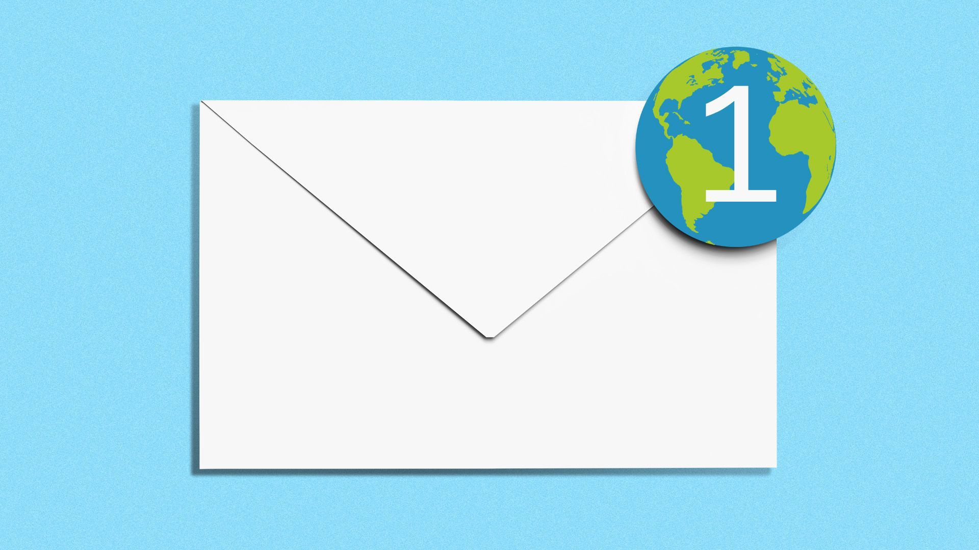 Illustration of an email envelope icon with a globe with the number one on it