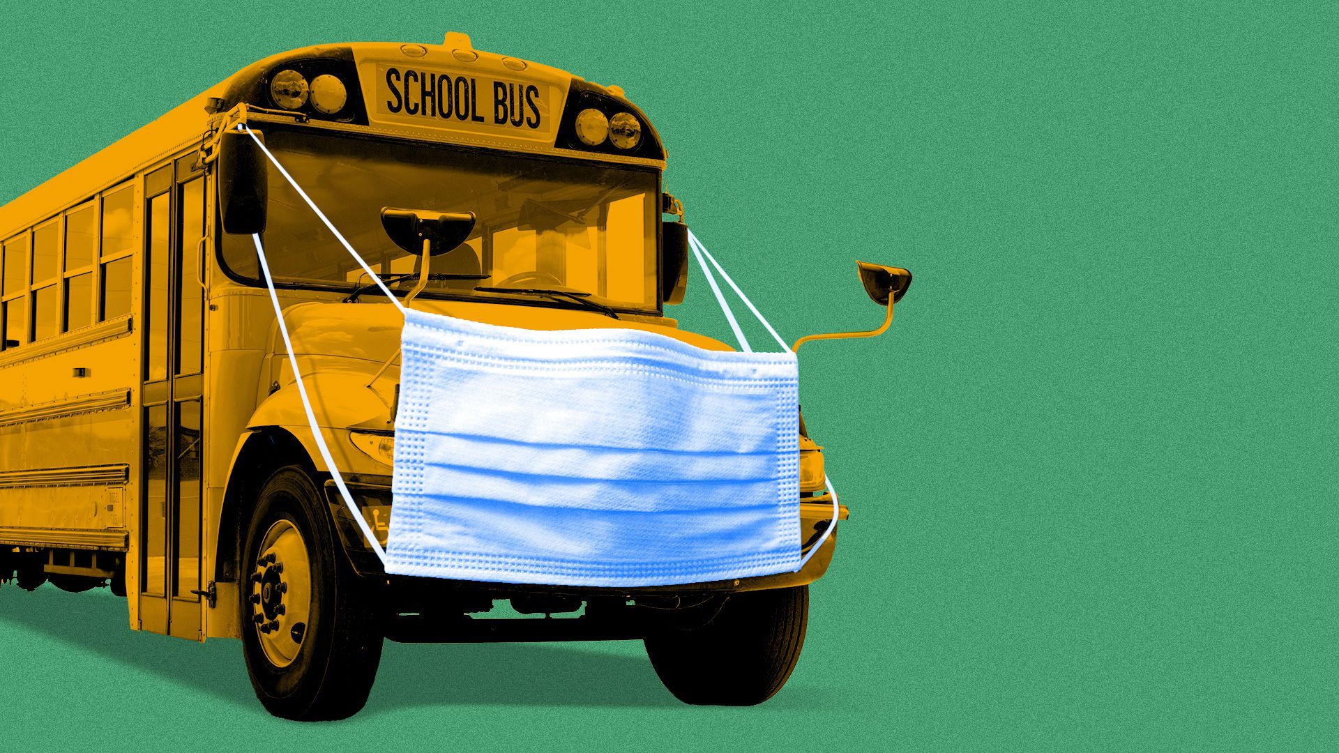 Illustration of a school bus wearing a mask.
