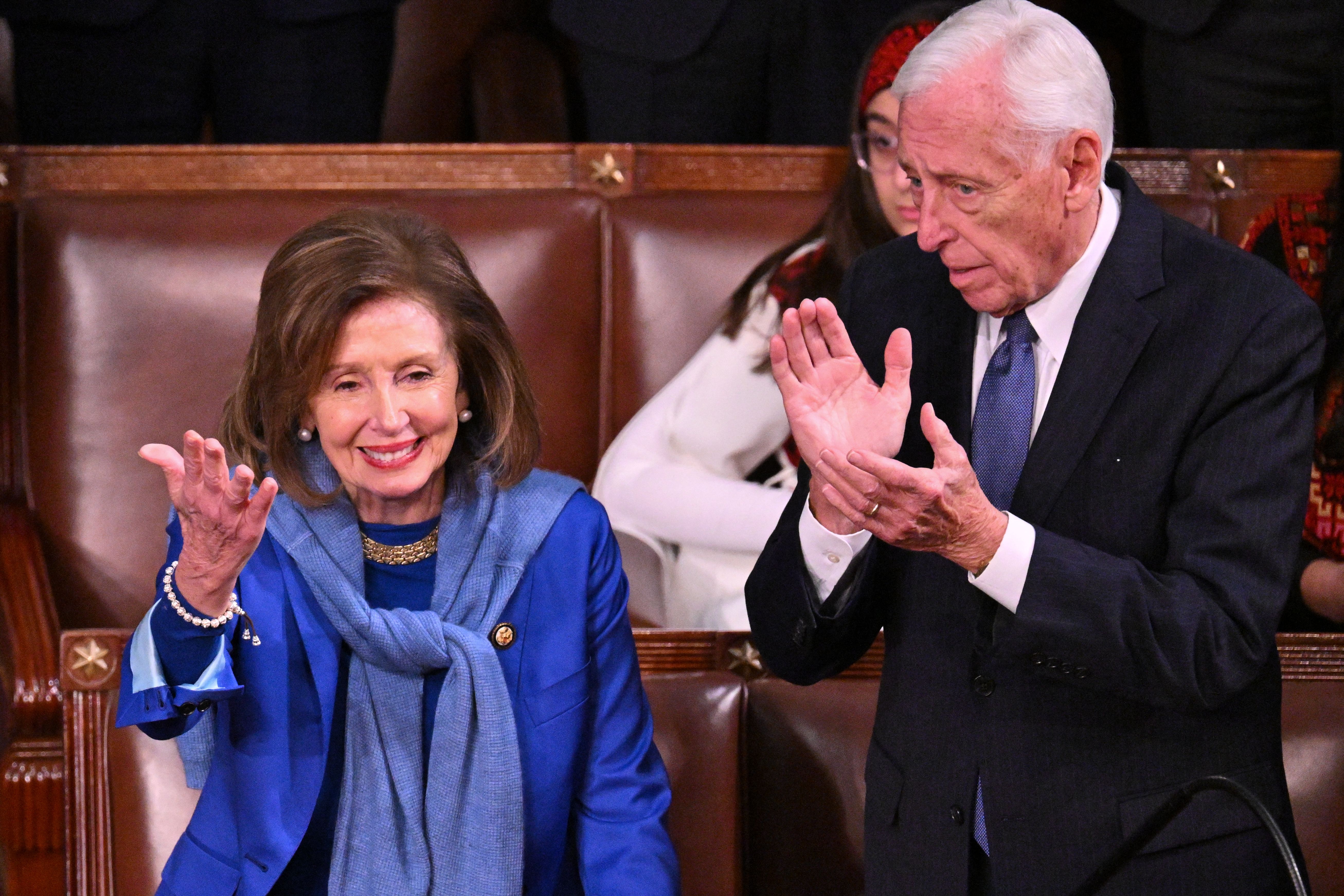 US Representative Nancy Pelosi, Democrat of California, receives applause during the first day of the 119th Congress in the House Chamber at the US Capitol in Washington, DC, on January 3, 2025. (Photo by ROBERTO SCHMIDT / AFP) (Photo by ROBERTO SCHMIDT/AFP via Getty Images)