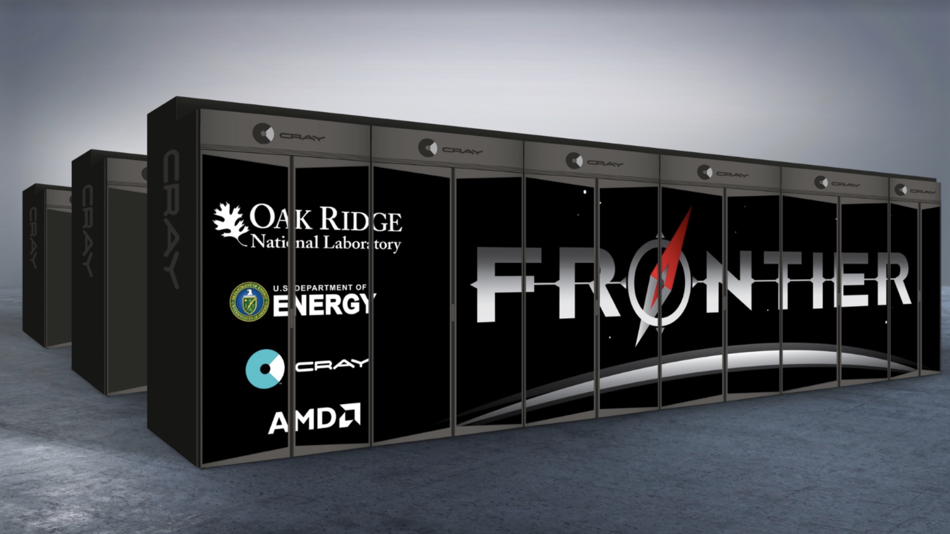 A rendering of the Frontier supercomputer being built for the US Department of Energy