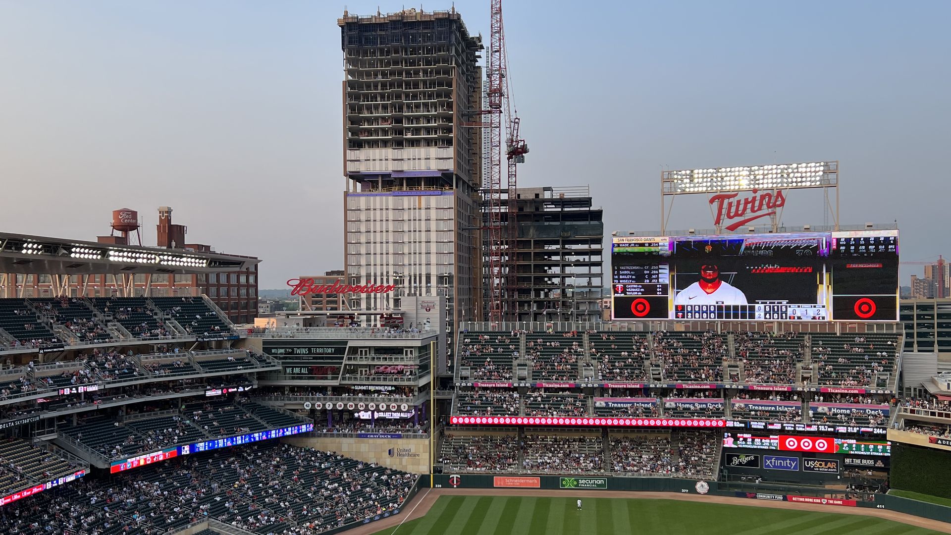 Towers next to Target Field have apartments, offices and ballpark