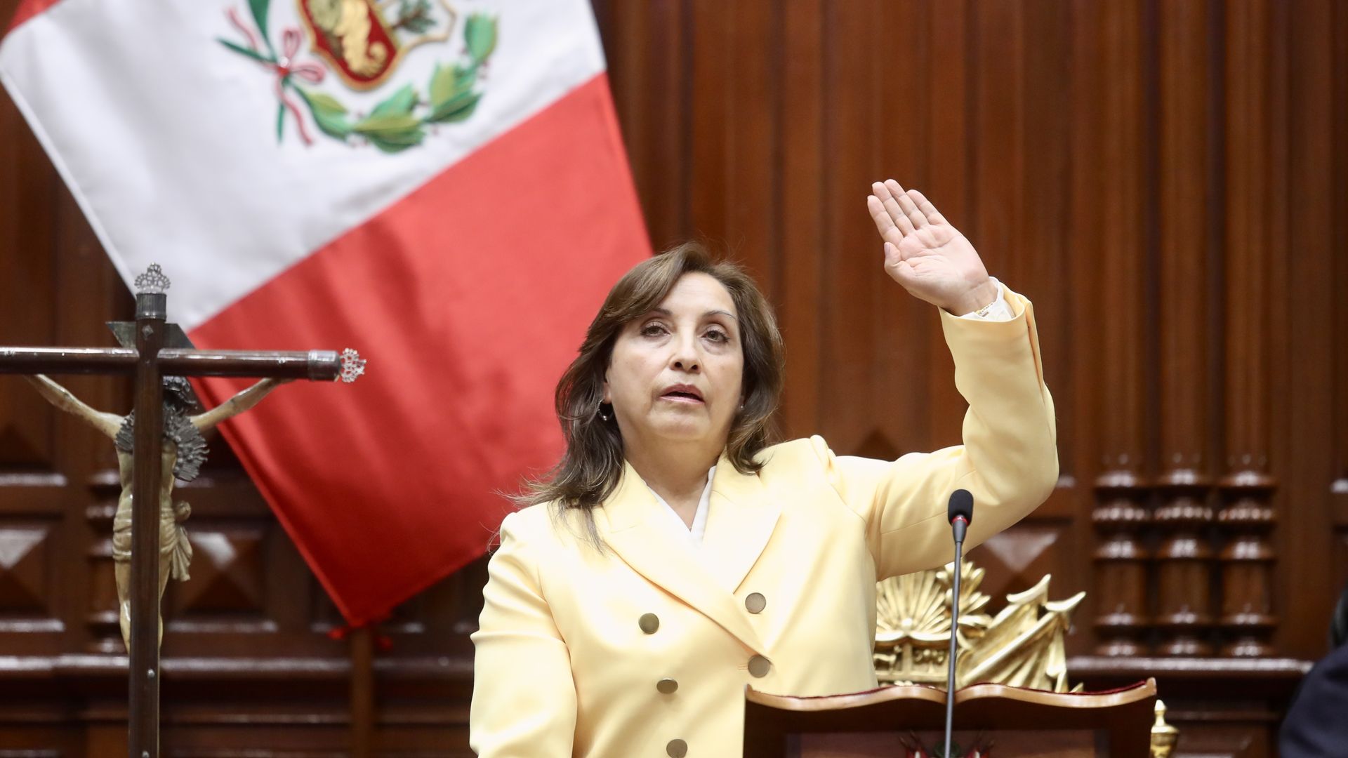Vice President Dina Boluarte swears in as Peru's new leader on Wednesday.