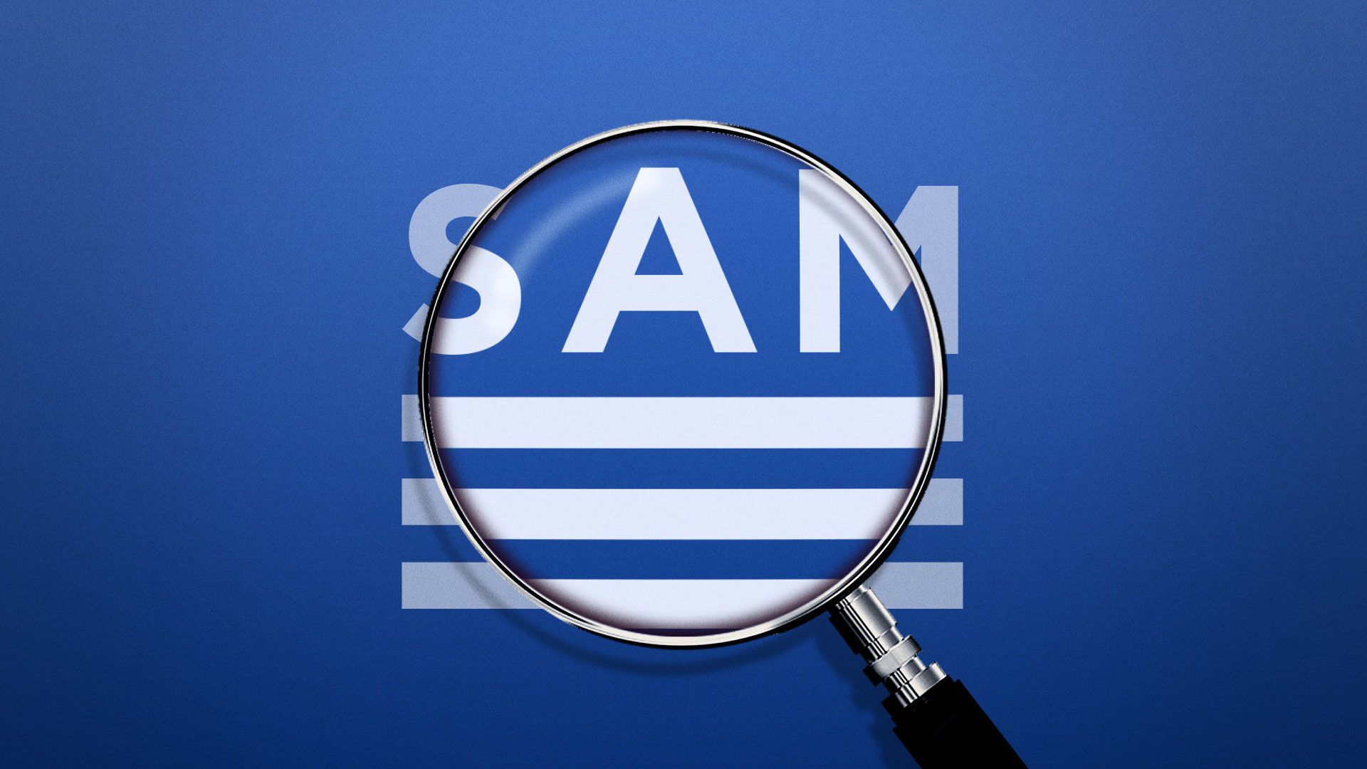 Illustration of a magnifying glass on the Serve America Movement (SAM) logo