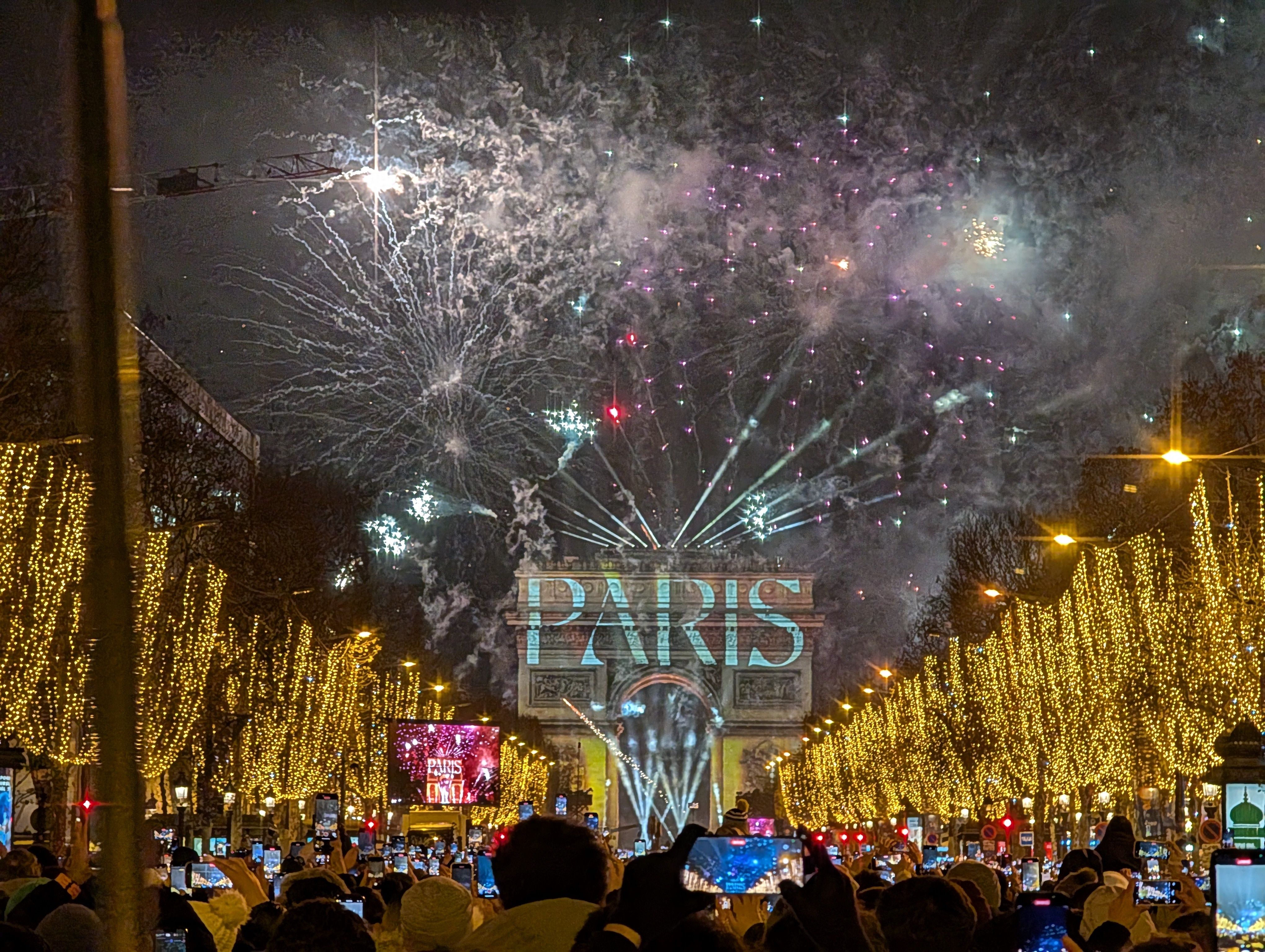  Fireworks and light shows are held at the Champs-Elysees during the New Year celebrations in Paris, France on January 1, 2025. 