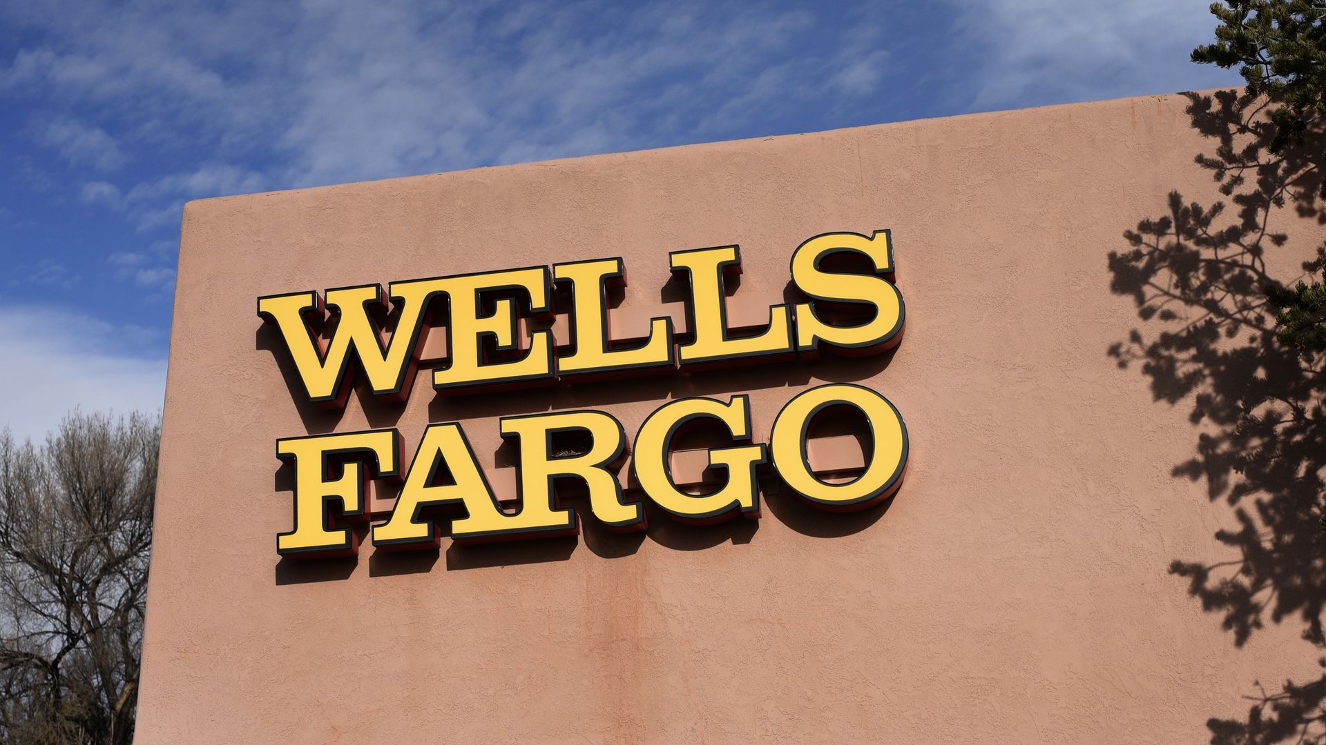 Wells Fargo logo on side of bank