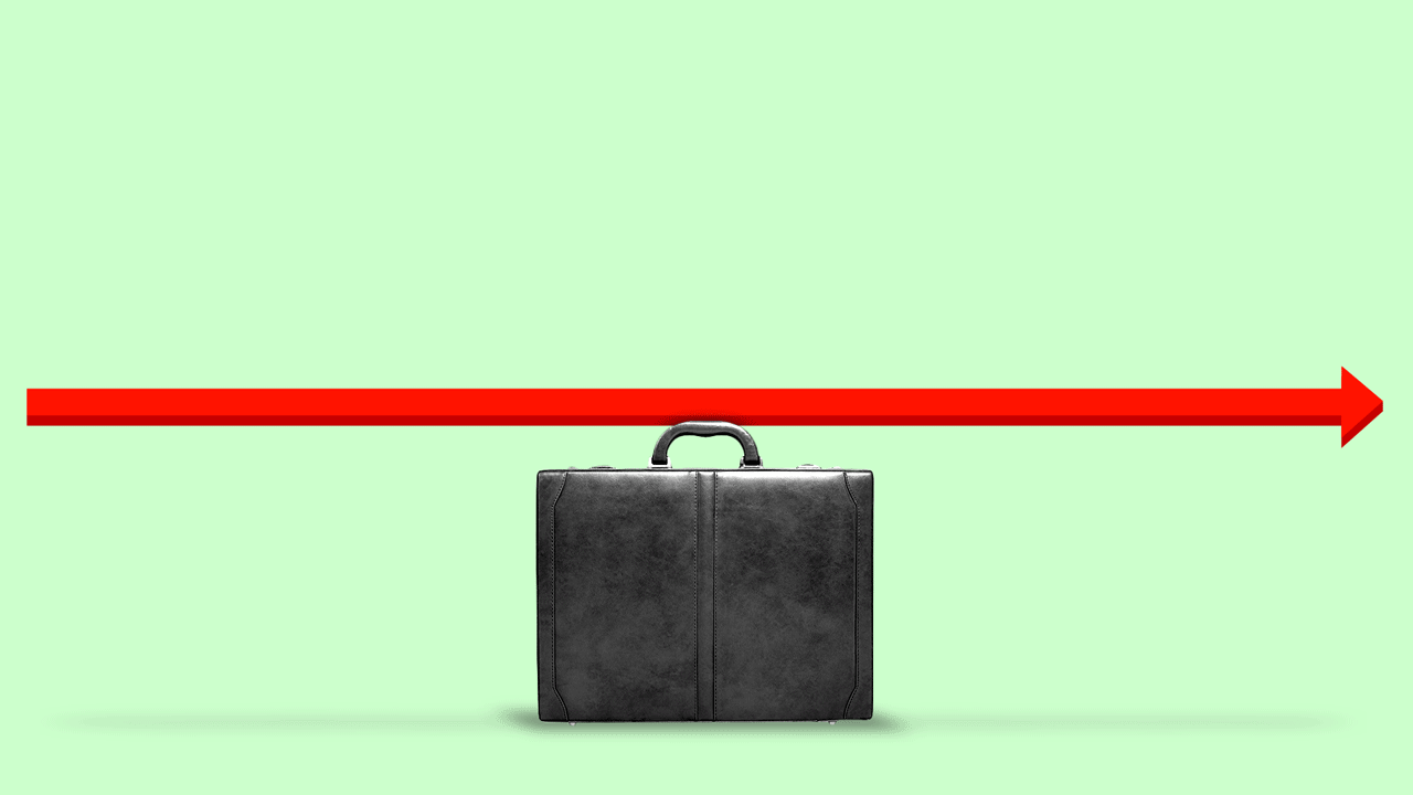 Animated illustration of a trend line teetering back and forth as it balances on a briefcase