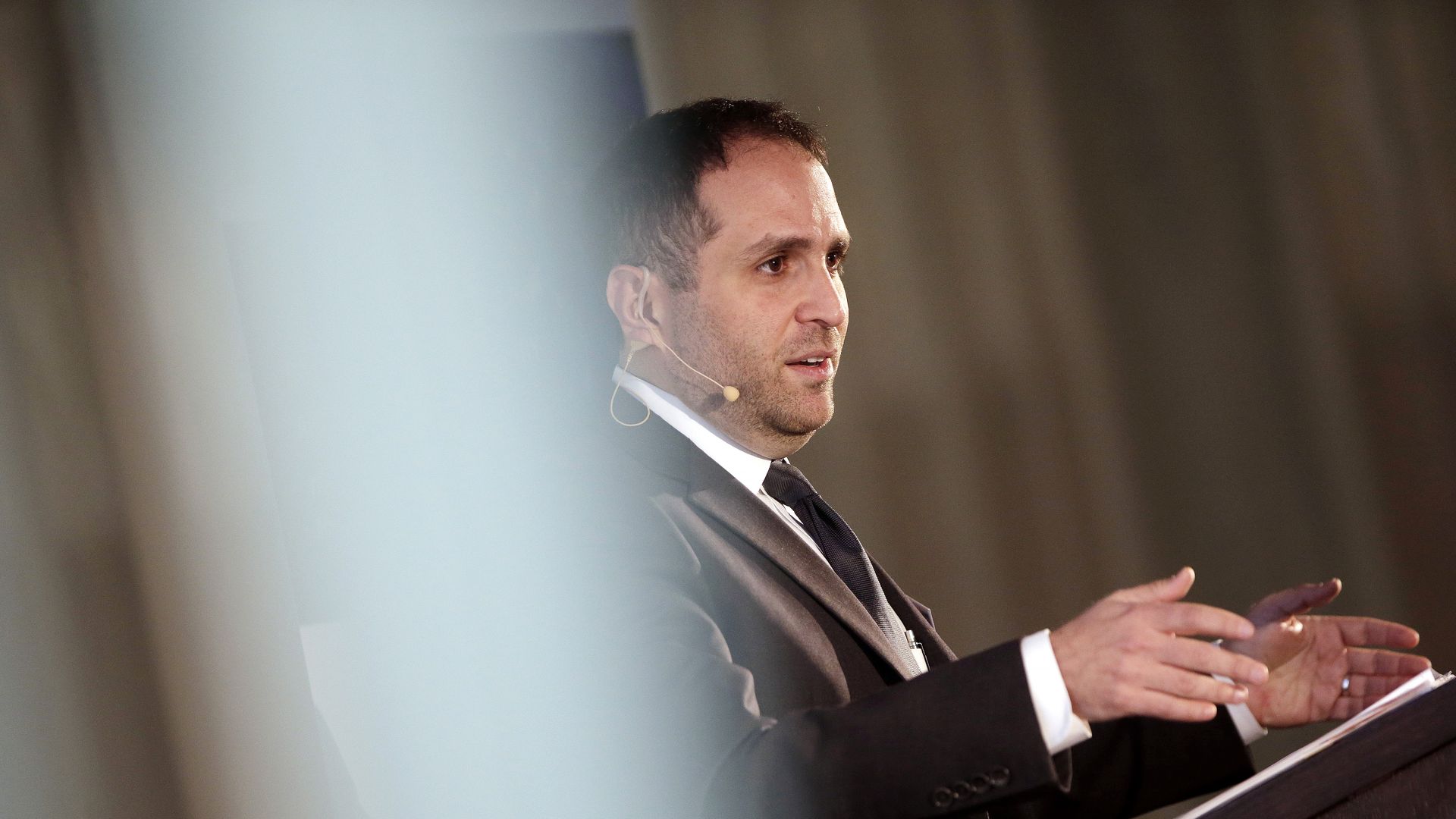 Jarrett Blanc, member of the U.S Department of State, gestures whilst speaking during the Europe-Iran Forum in Zurich, Switzerland, on Wednesday, May 4, 2016