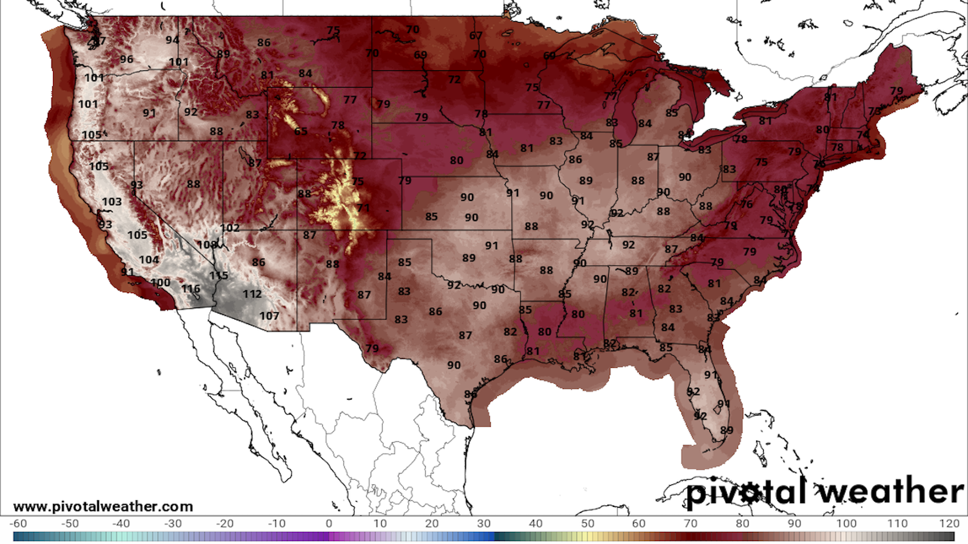 Map showing forecast high temperatures on Sept. 5. 