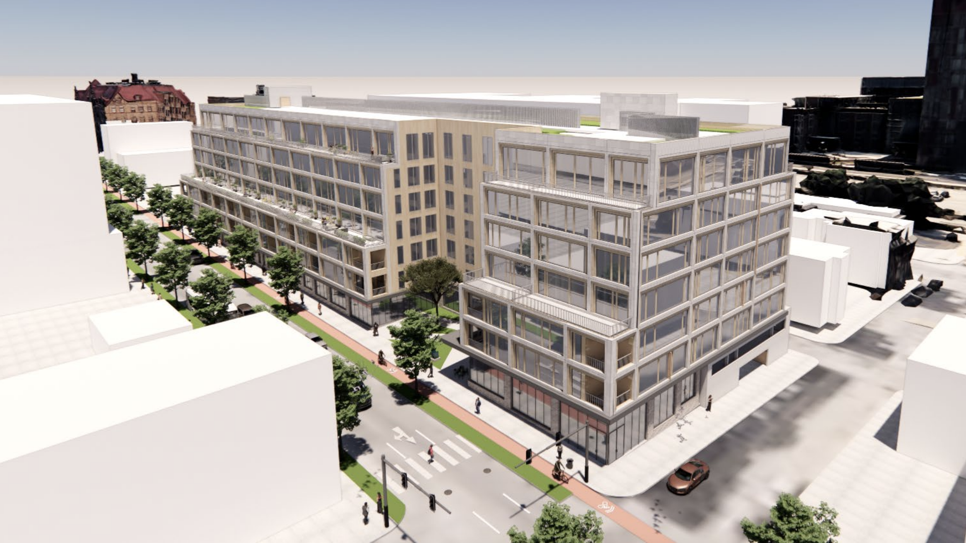 Rendering of the proposed mixed-use apartment building at Fifth Avenue and Van Braam Street in Pittsburgh's Uptown neighborhood. Photo: Courtesy of GBBN