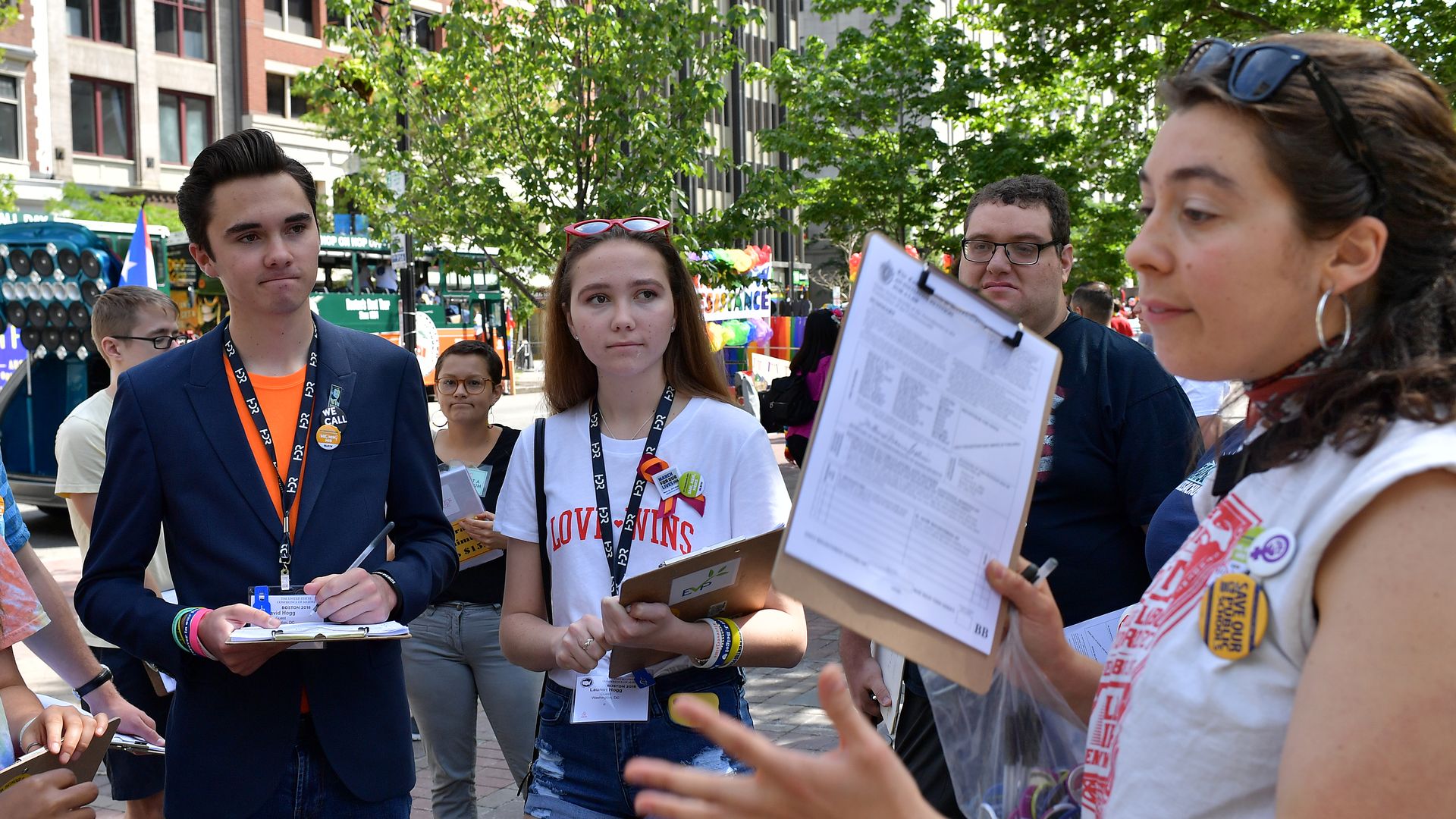 Activists getting signatures for a ballot initiative in Boston