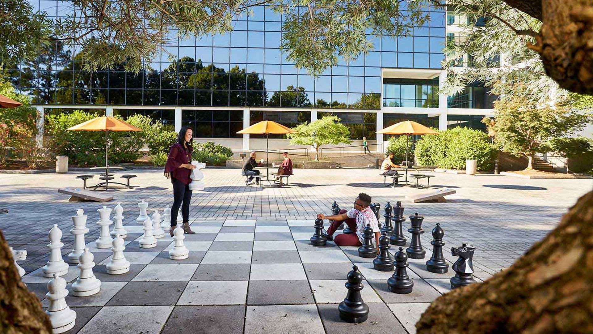 Employees outside of SAS' headquarters in Cary