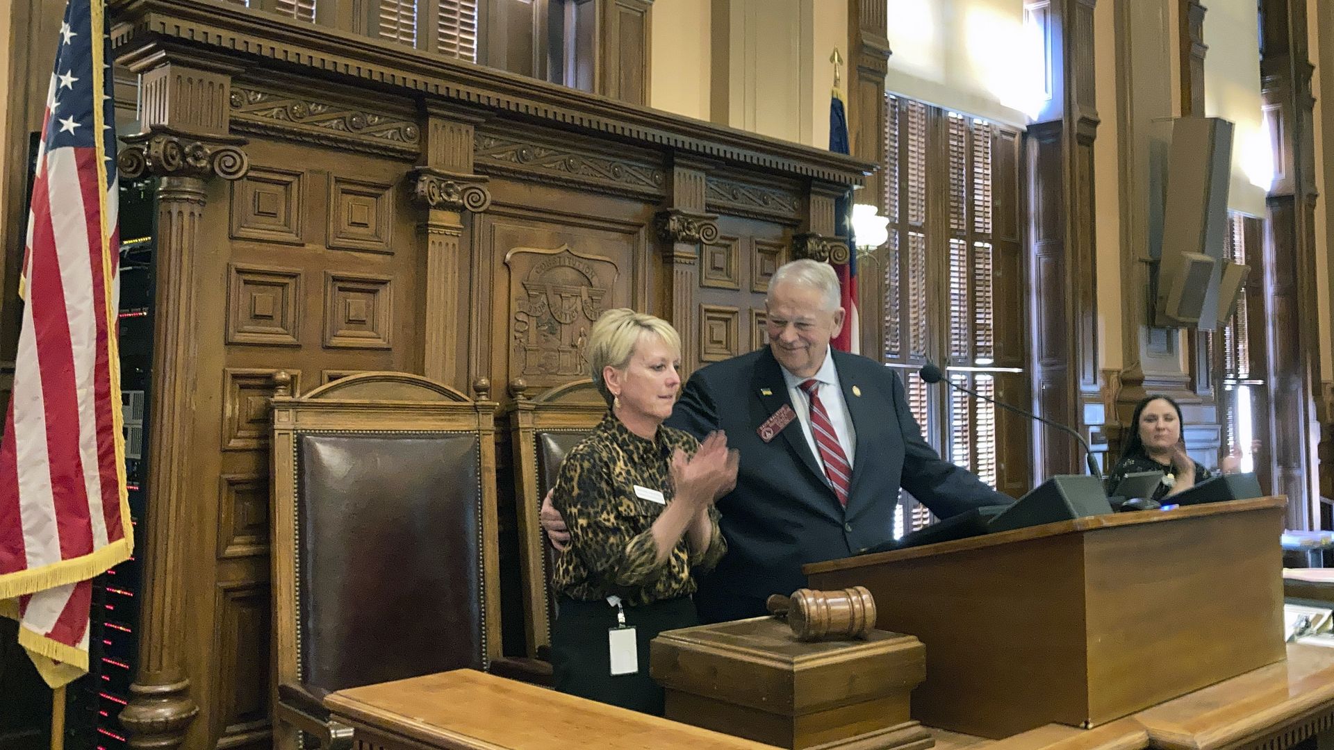 David Ralston at the podium with his wife