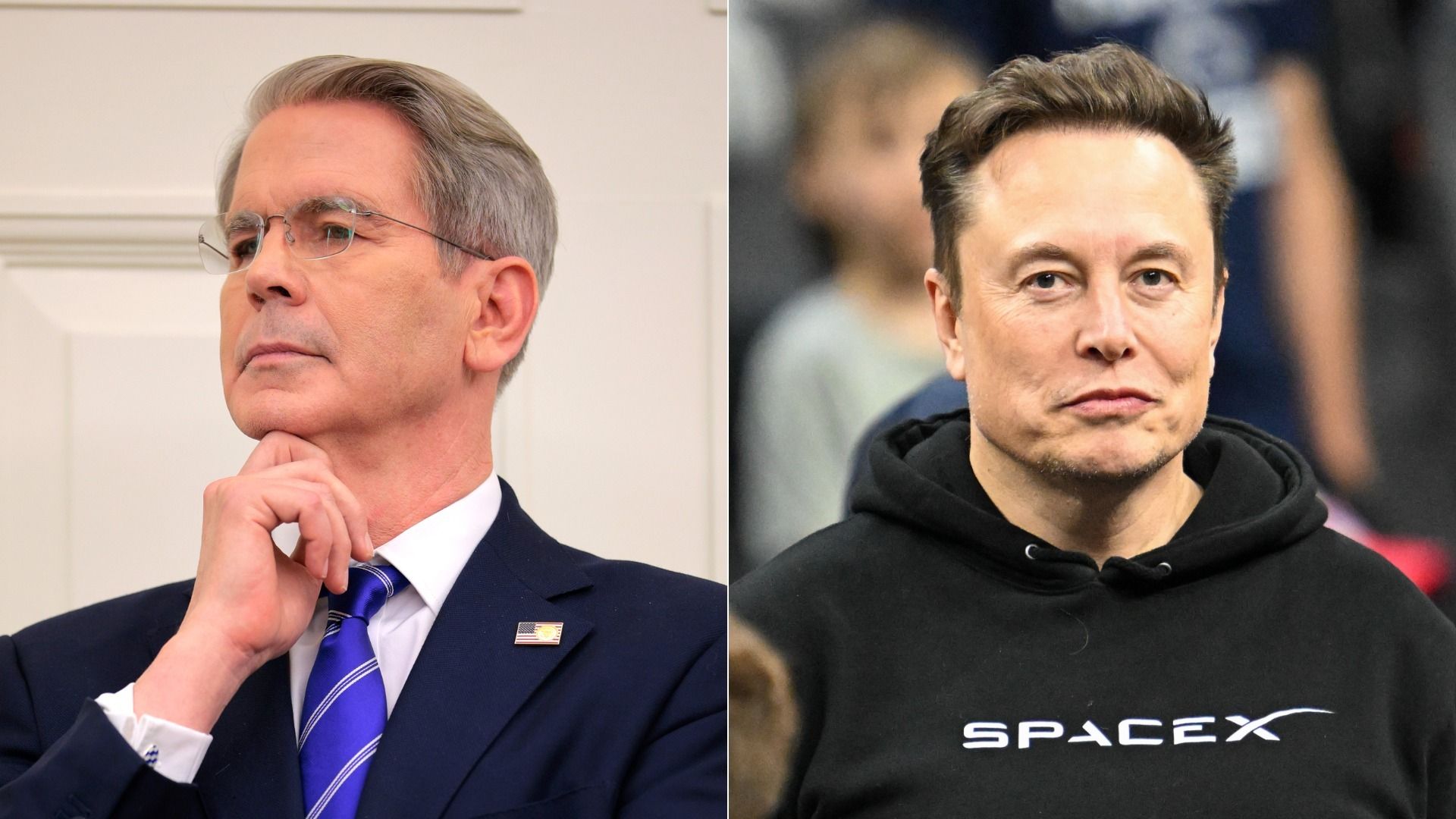 Side by side images of Treasury Secretary Scott Bessent and Elon Musk