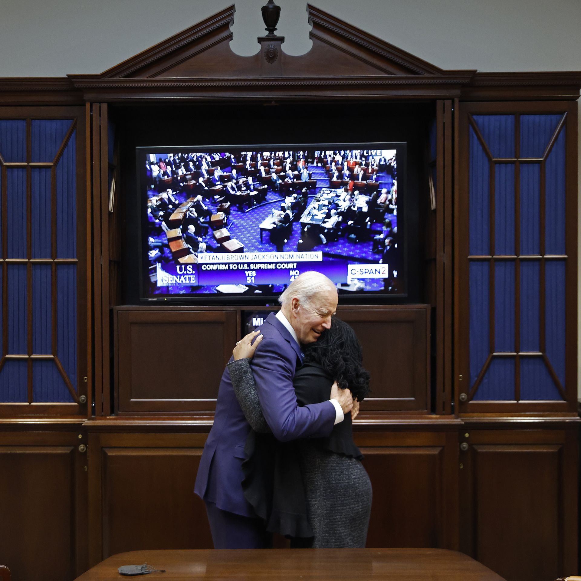Picture of Joe Biden and Ketanji Brown Jackson hugging