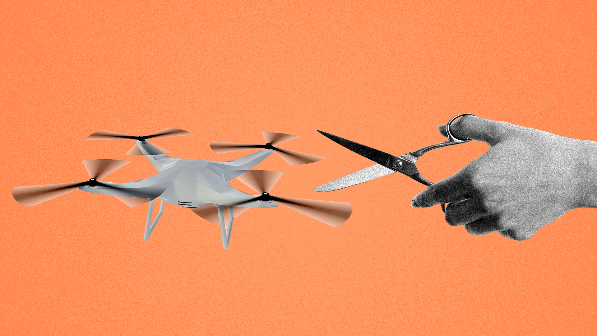 Illustration of a drone being clipped by scissors.