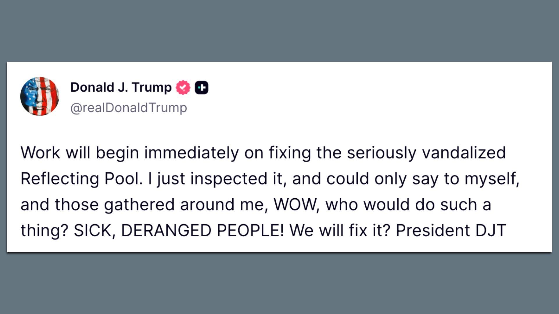 Reflecting Pool repairs become personal for Trump