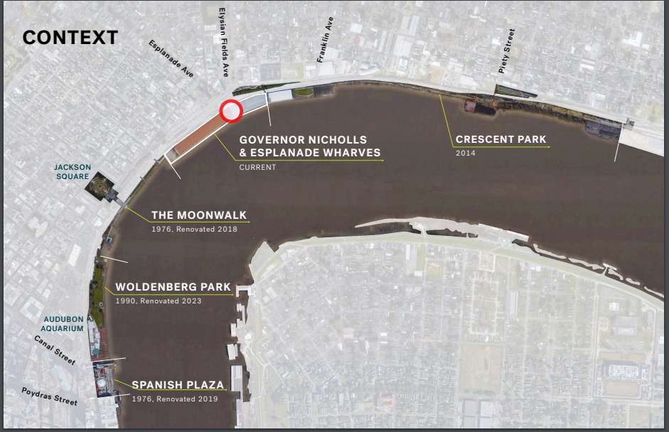 Rendering shows a map of the Mississippi River and the parks along it