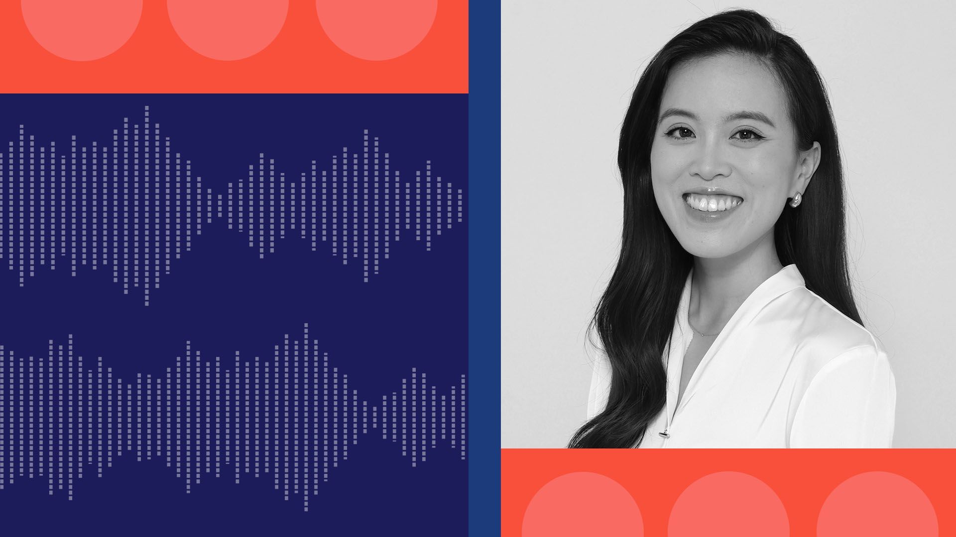 a photograph of Lillian Xu surrounded by audio wavelengths and circles