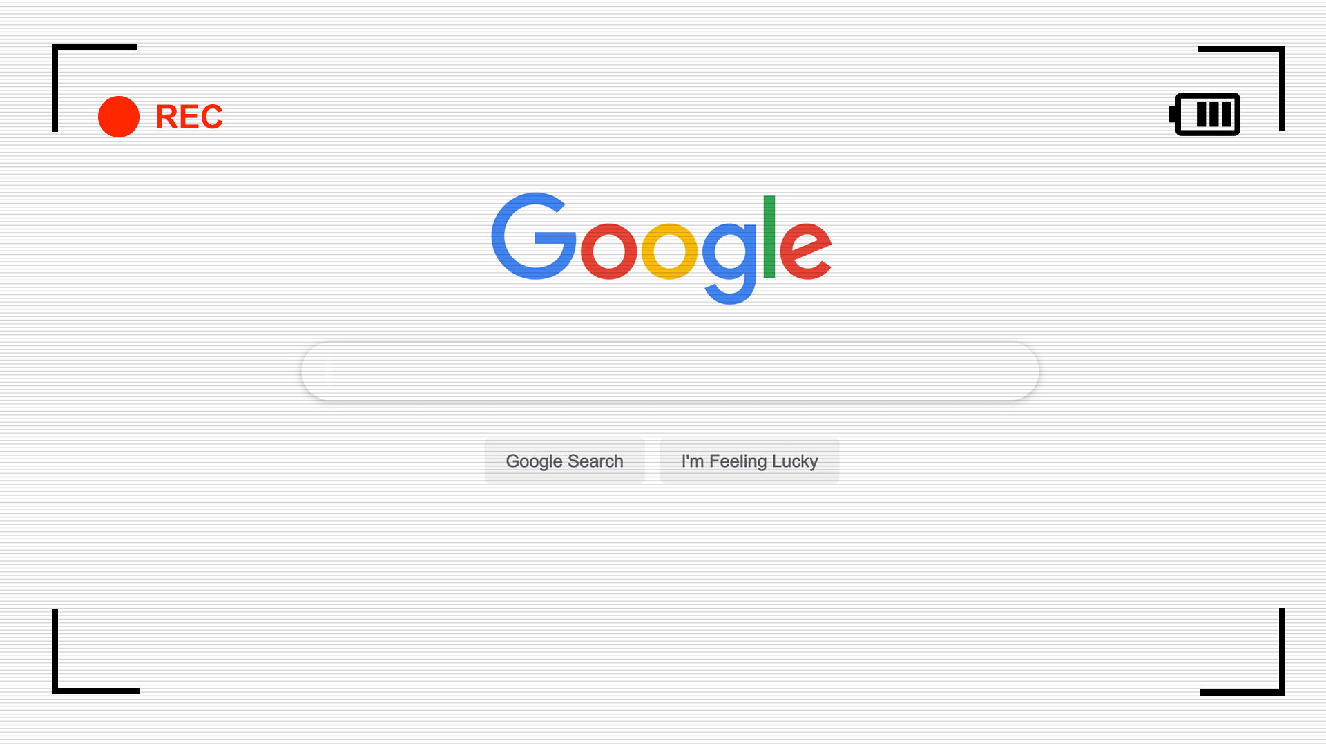 Animated illustration of the Google.com search homepage being recorded on a video camera.