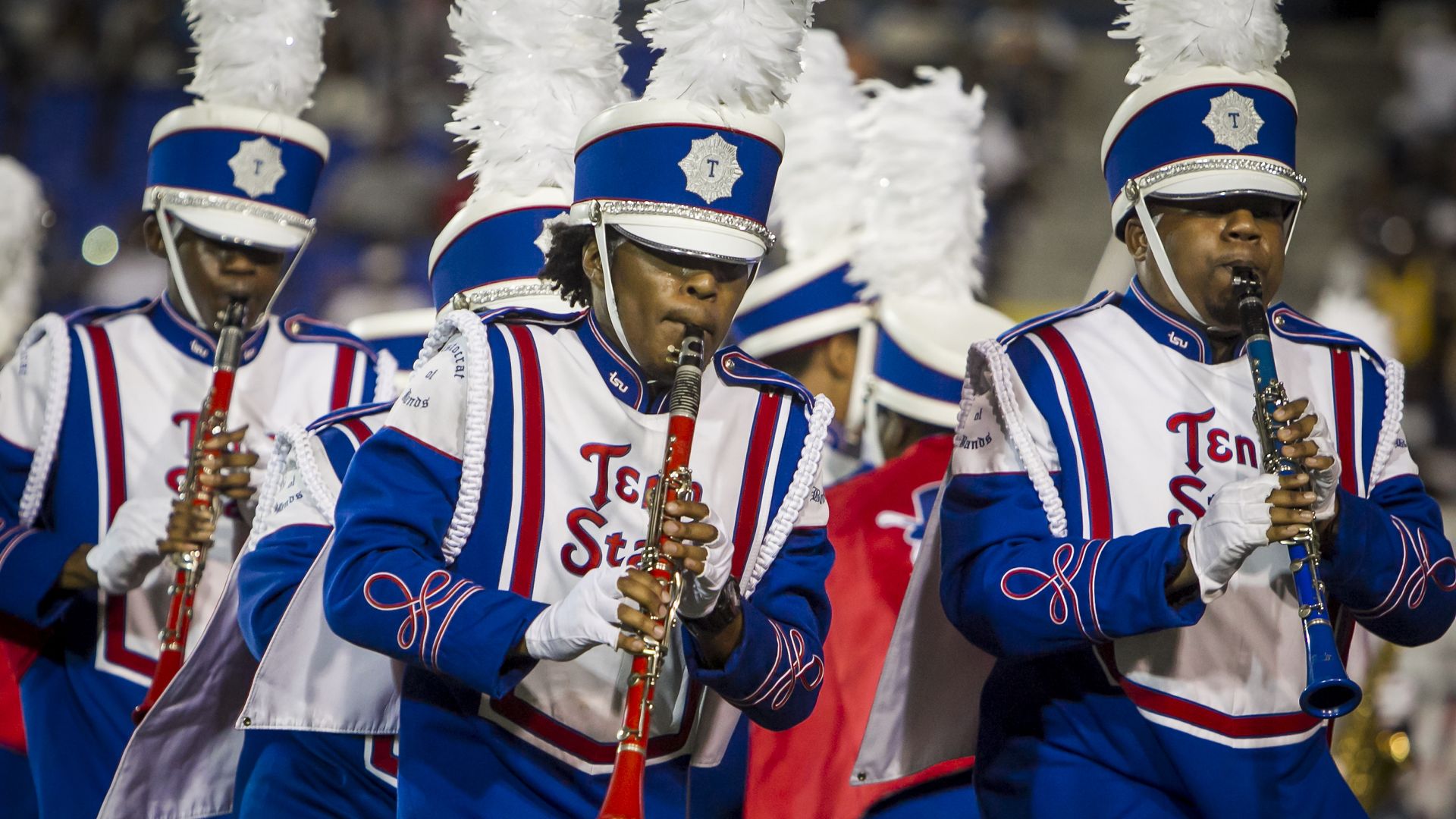 Clarinet players of the TSU "Aristocrat of Bands" perform at halftime during the Southern Heritage Classic game