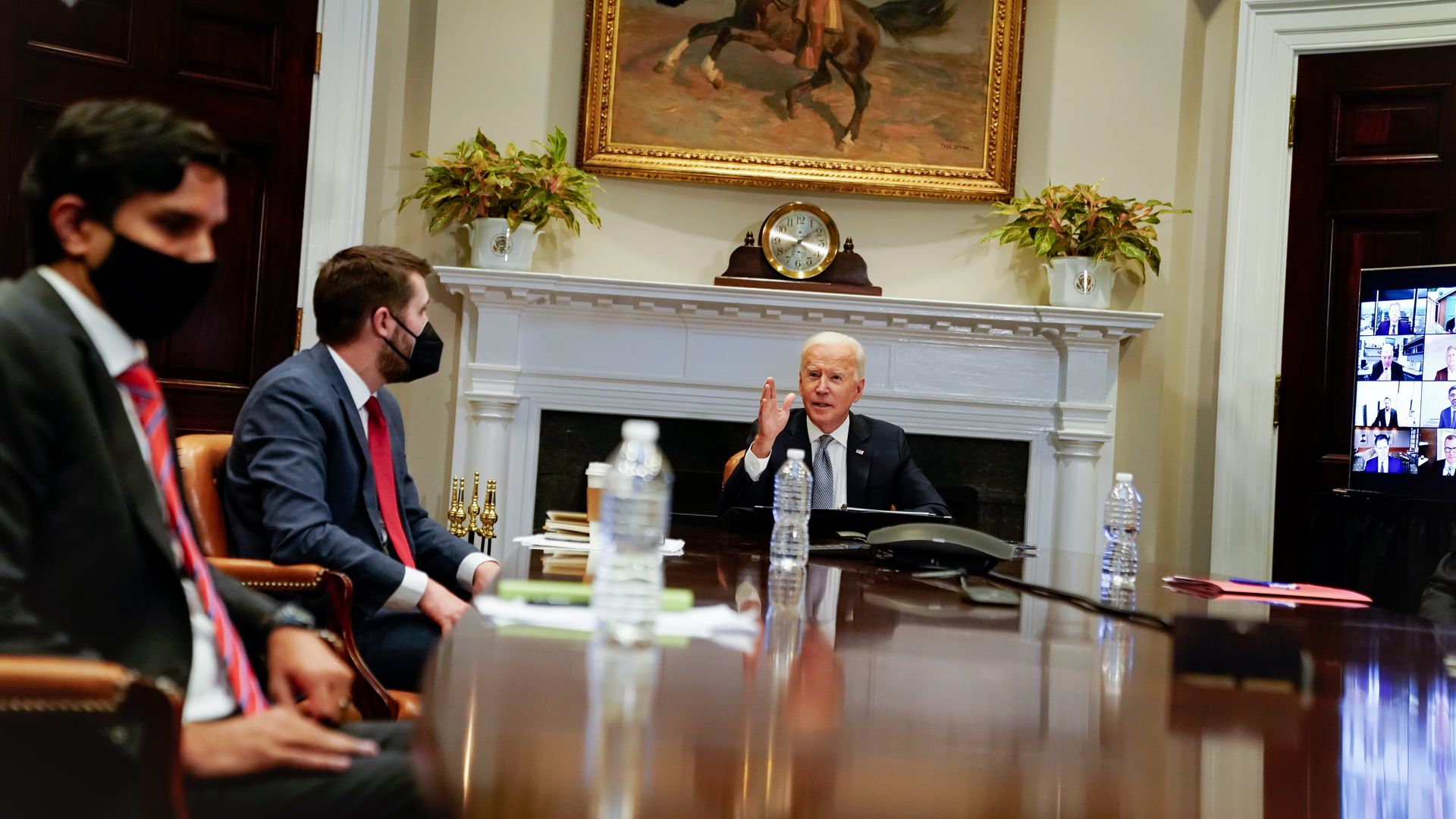 President Biden speaks during a CEO Summit on Semiconductor and Supply Chain Resilience via video conference