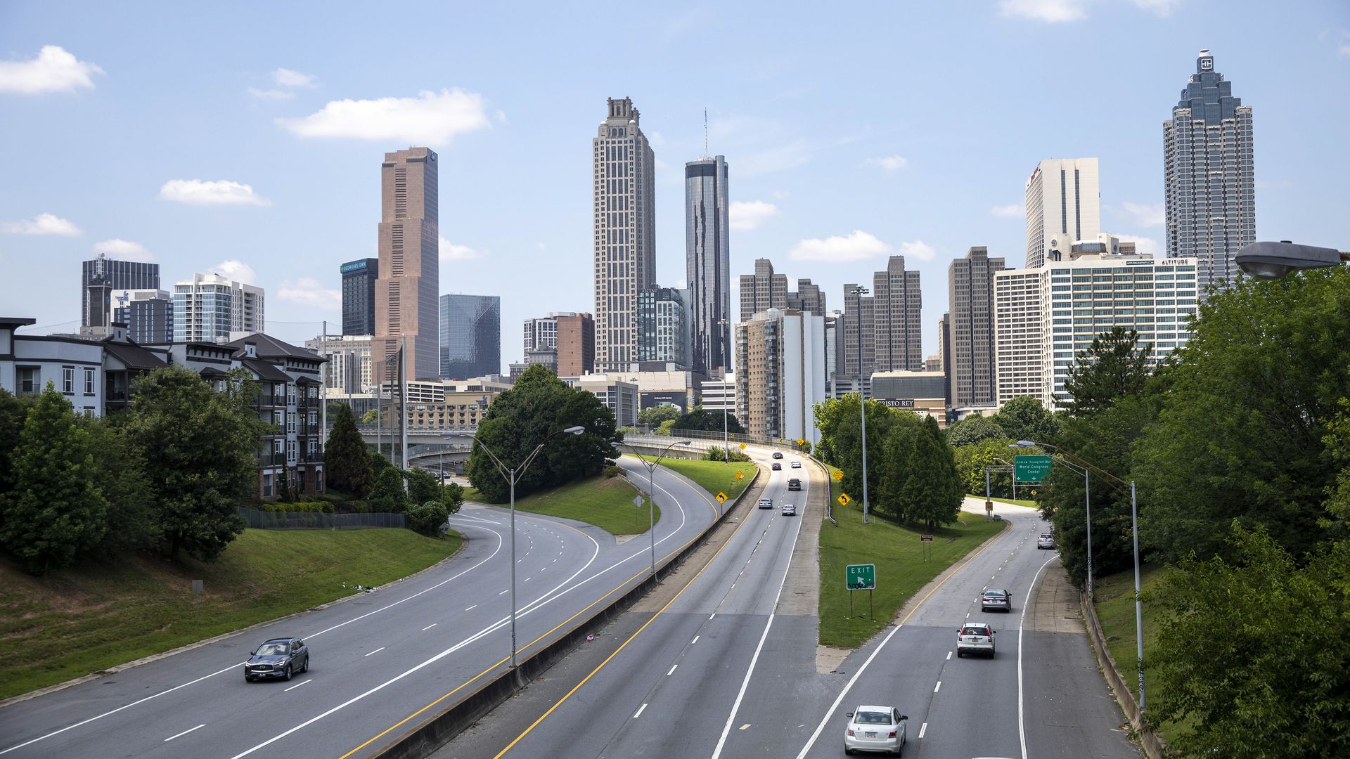 Vehicles travel along a highway in downtown Atlanta, Georgia, US, on Wednesday, June 28, 2023.