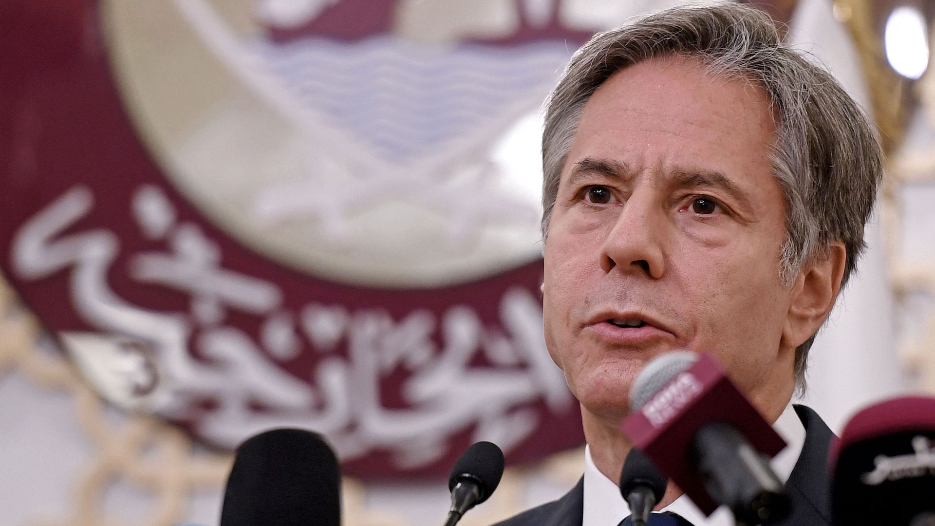 Secretary of State Anthony Blinken speaking in Doha, Qatar, on Sept. 7.