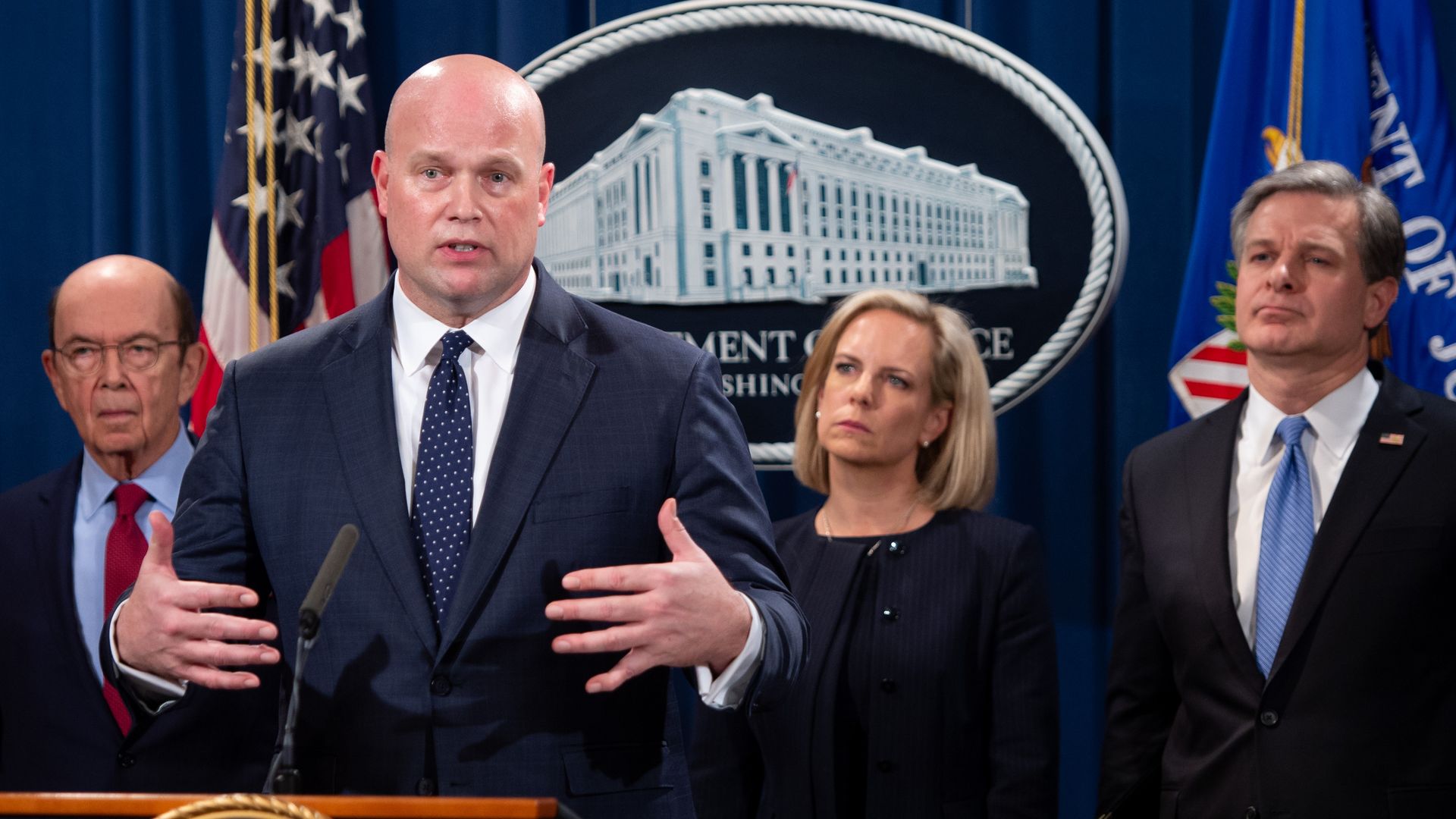 Photo of Matt Whitaker at a press conference.