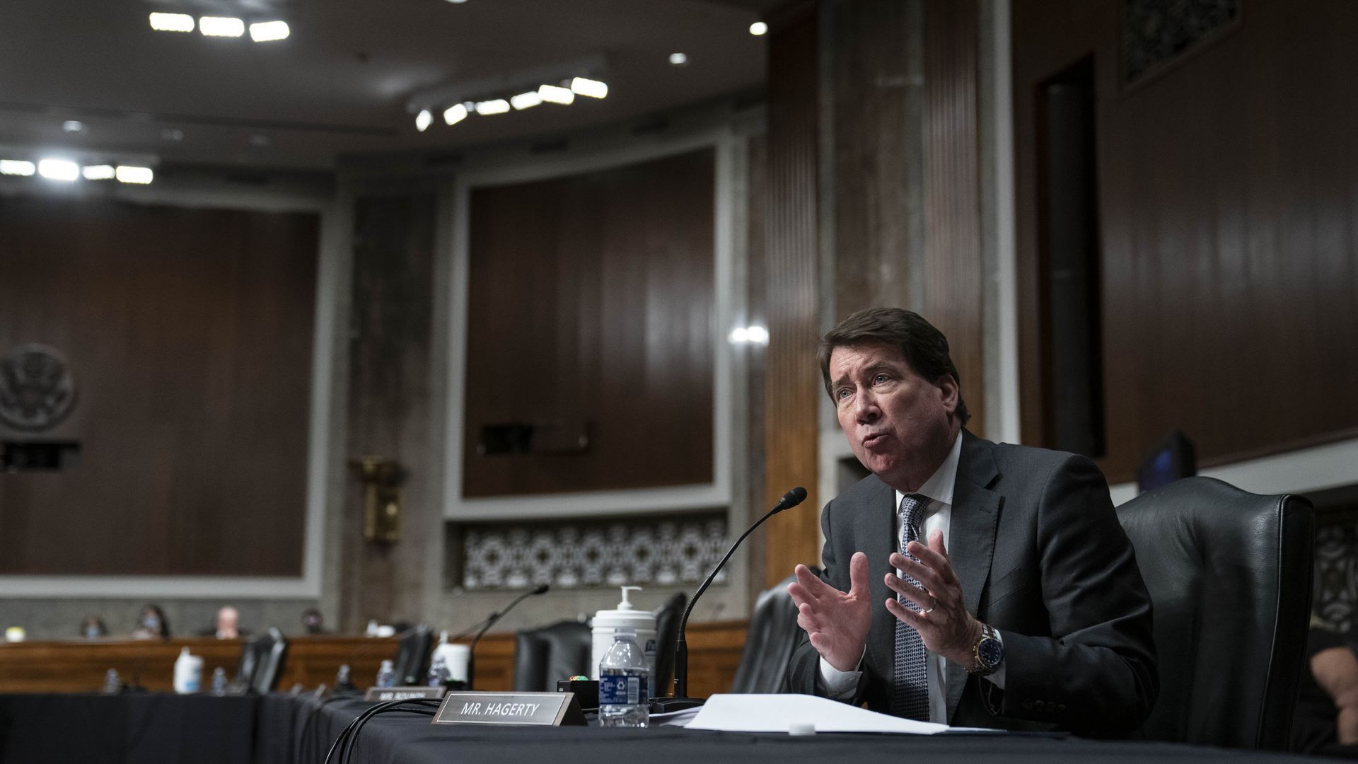 A shot of Sen. Bill Hagerty discussing in chamber.