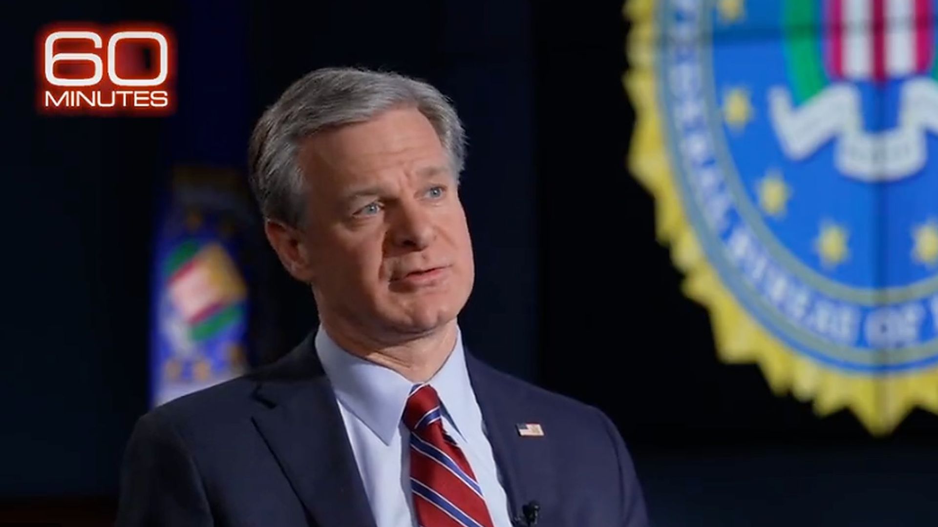 A screenshot of FBI chief Chris Wray on CBS' "60 Minutes."