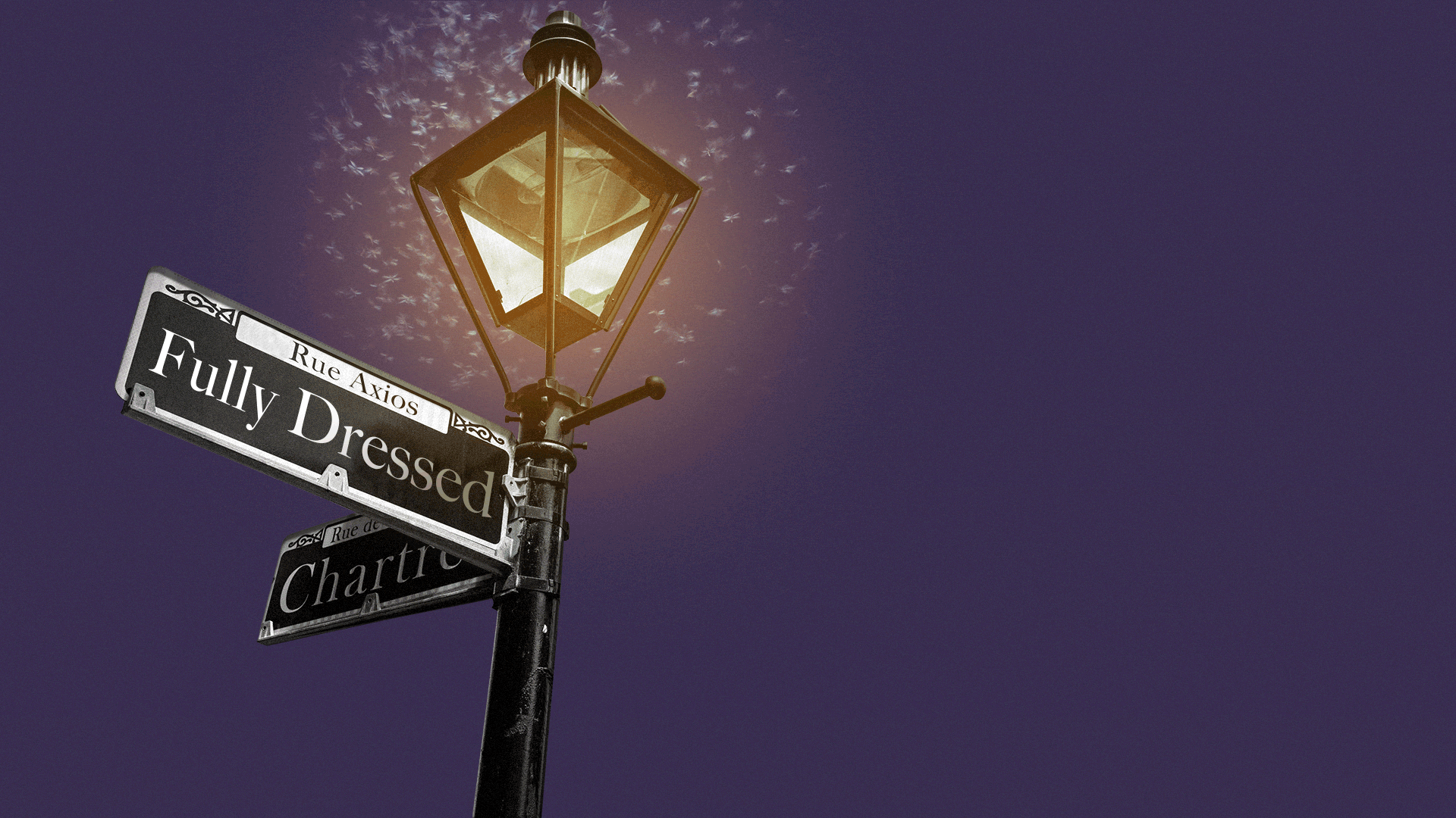 Illustration of termites flying around a streetlight that reads "Fully Dressed".