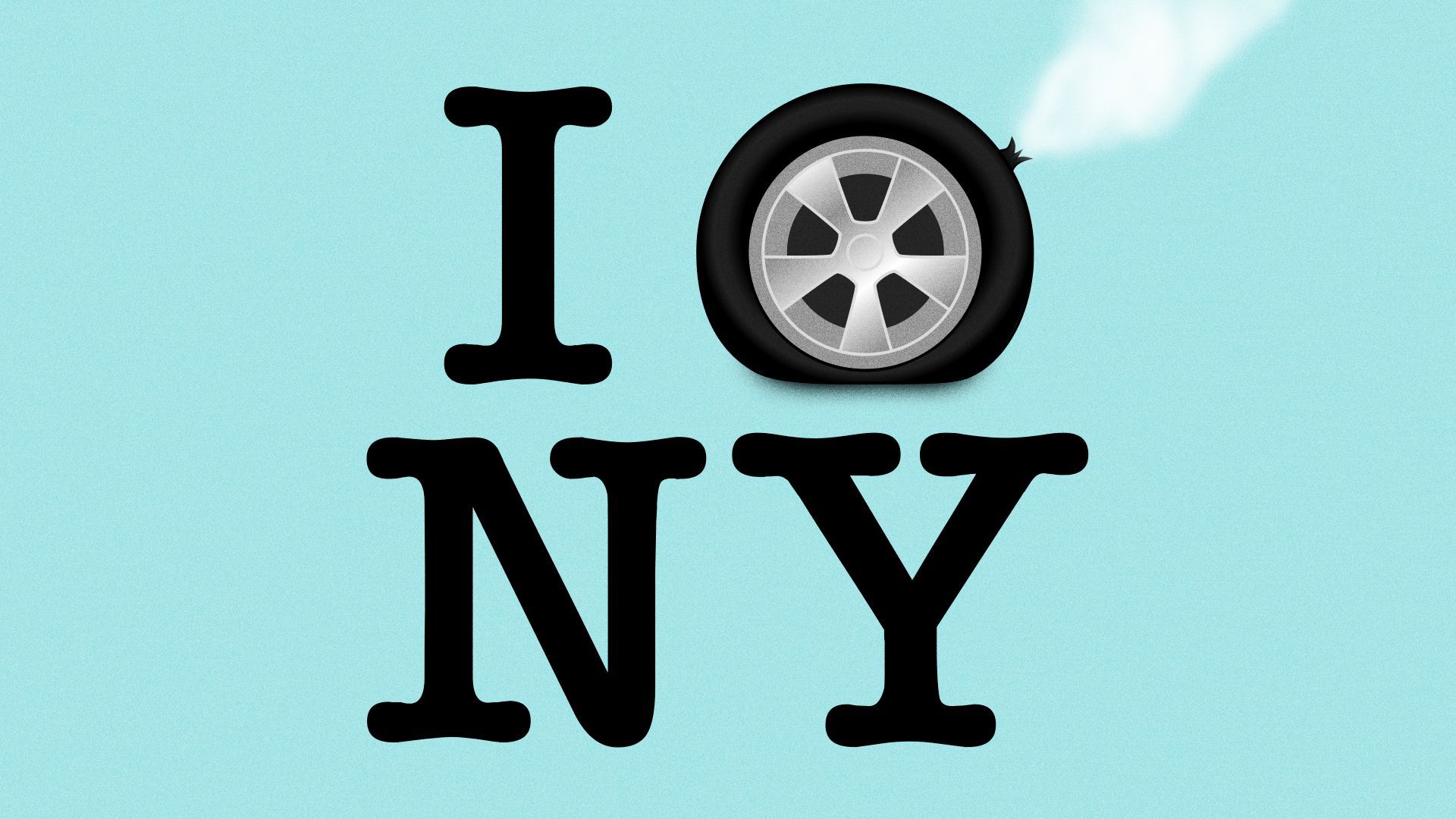 Illustration of the "I Heart NY" logo with a flat tire replacing the heart.