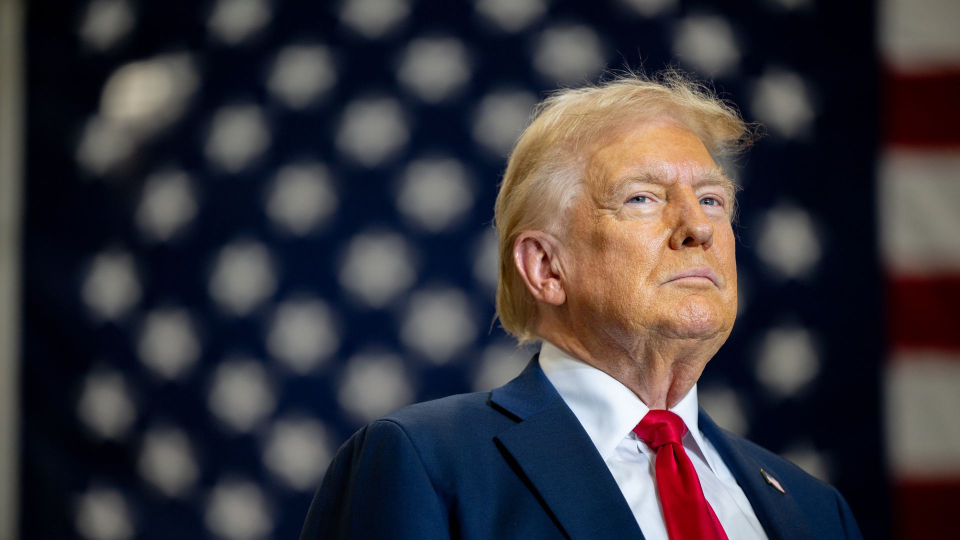 Republican presidential nominee, former U.S. President Donald Trump pauses before speaking during a campaign rally at the Mosack Group warehouse on September 25, 2024 in Mint Hill, North Carolina.