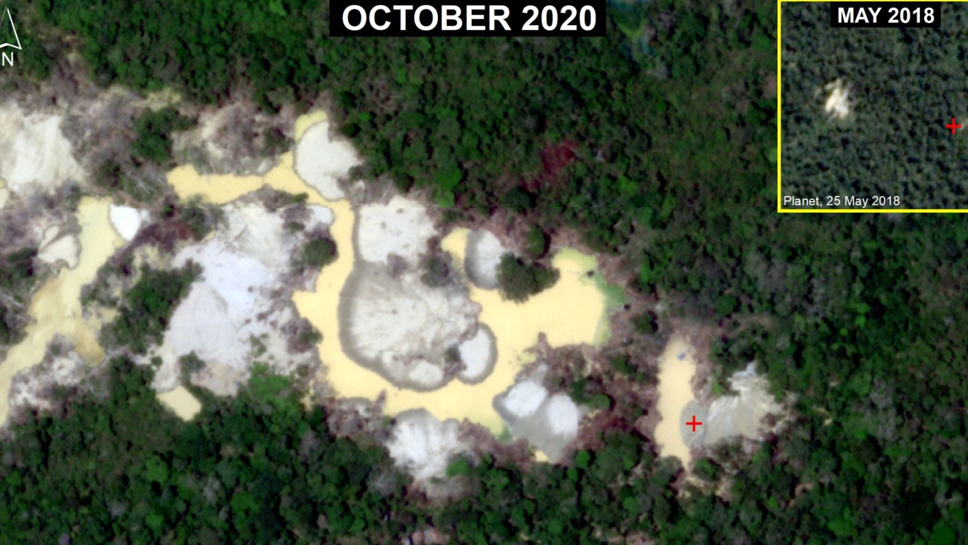Satellite image of Amazon deforestation.