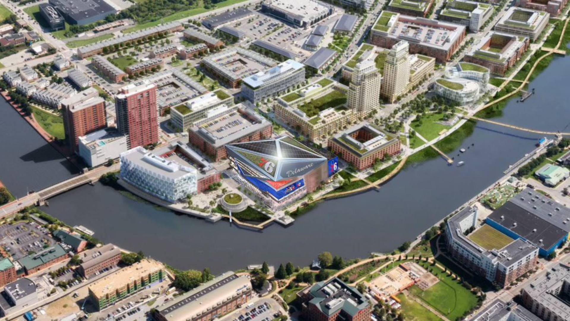 A rendering of Sixers arena in Wilmington, Delaware