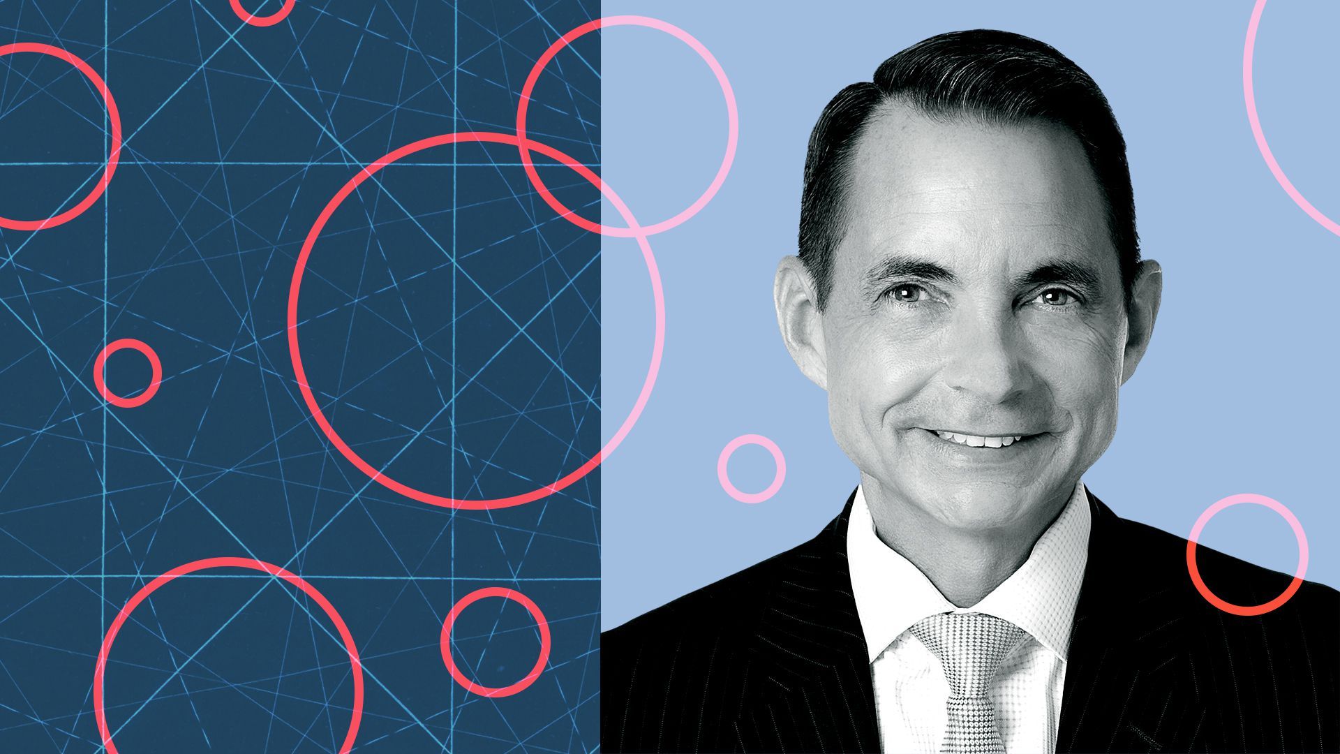 Photo illustration of Paul Gennaro with abstract shapes.