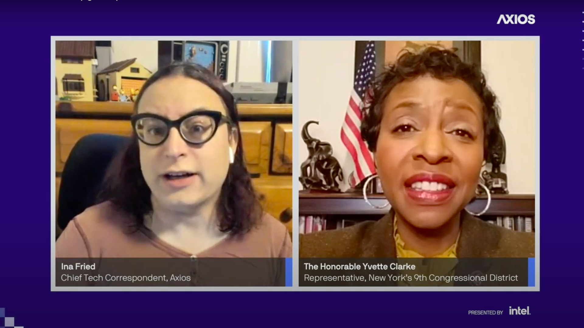 A screenshot of Ina Fried and the Honorable Yvette Clarke